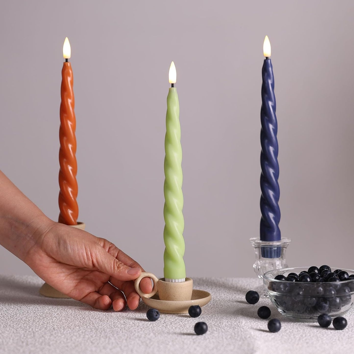 Spiral Flameless Taper Candles with Remote, Navy Blue Candles Battery Operated, Flickering LED Wax Candlesticks Set of 6