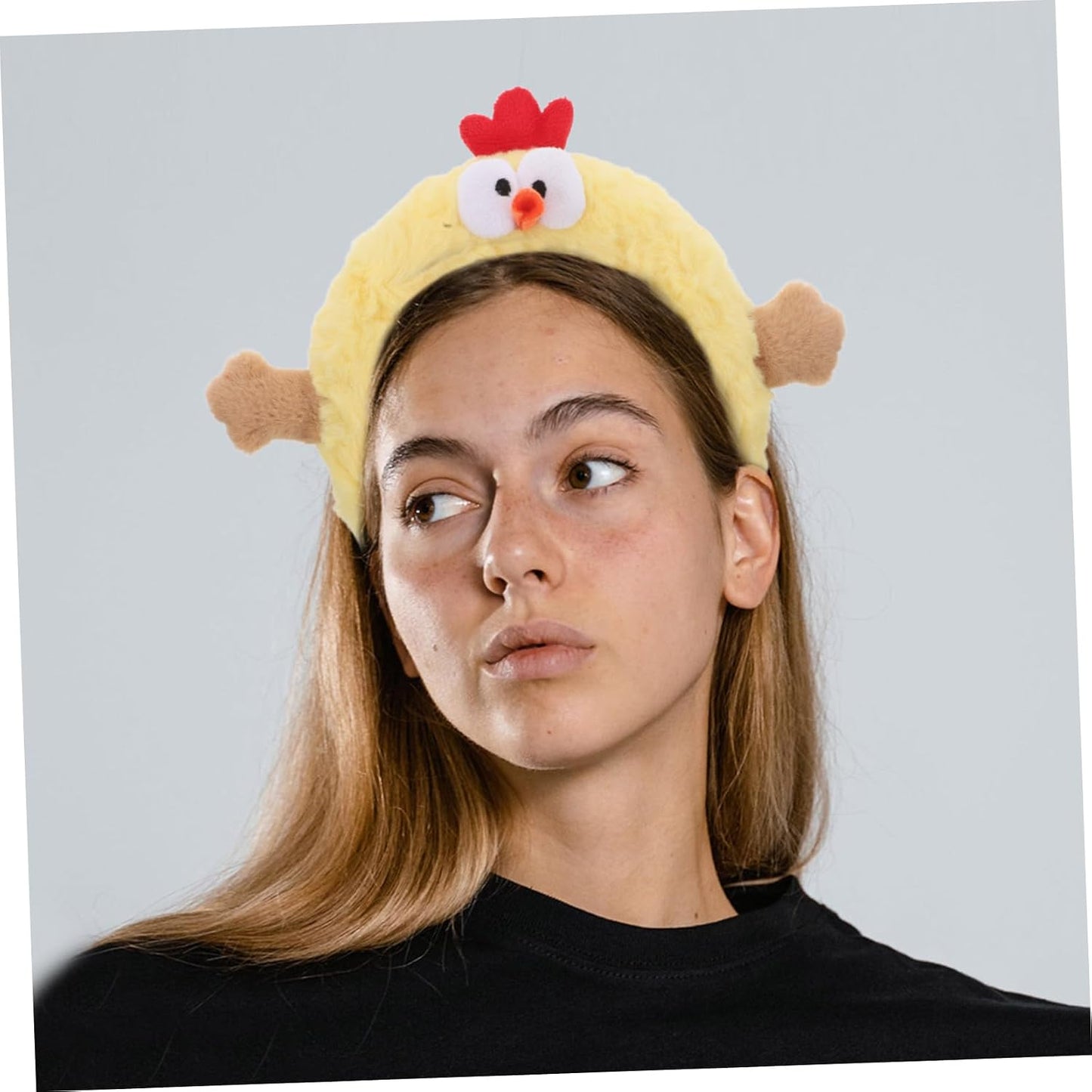 Beavorty Funny Chicken Plush Headband for Makeup Skincare and Face Washing Cute Cartoon Chick Hair Accessory for Spa Days and Photo Props