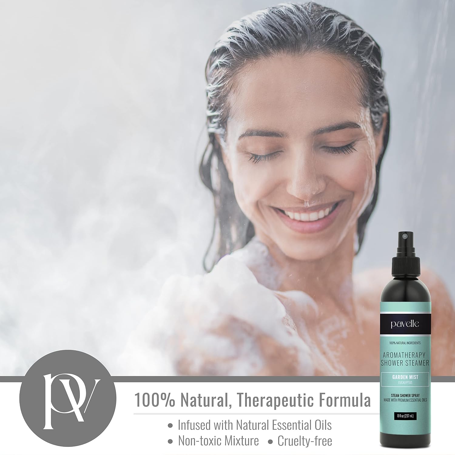 Pavelle Aromatherapy Shower Steamer, 100% Natural Relaxing Essential Oil Spray Mist for Sinus & Congestion Relief, Spa, Sauna & Bath Gift Set for Women & Men, Made in the USA, Garden Mist, 8 Fl.Oz.