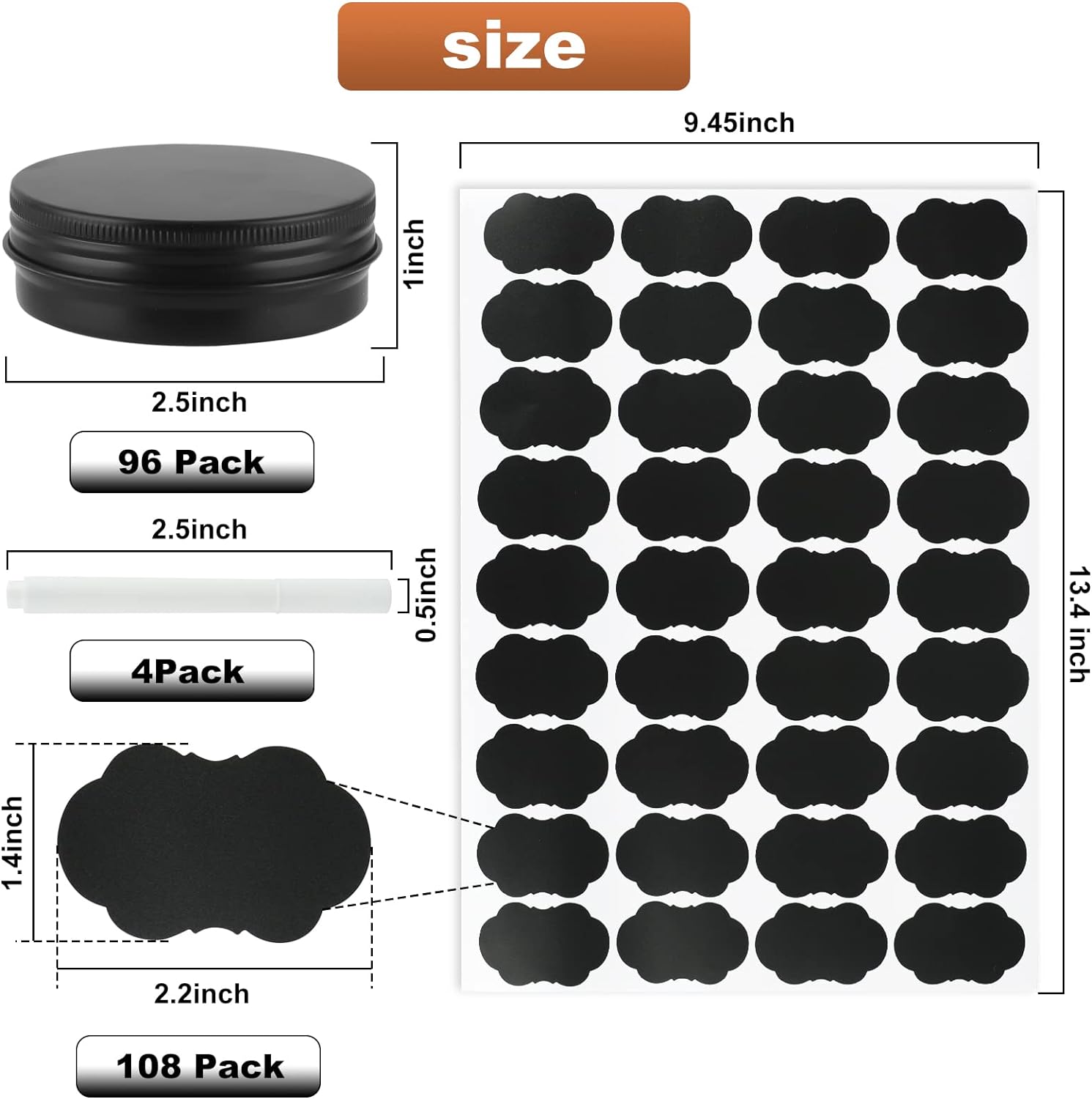OBKJJ 96 Pack Round Cans with Screw Lid 2 Oz Aluminum Metal Tins DIY Food Candle Containers for Lotion Bars, Balms, Salve, Spices, Beard Balm, Crafts with 4 Markers 3 Sheets Label Stickers (Black)
