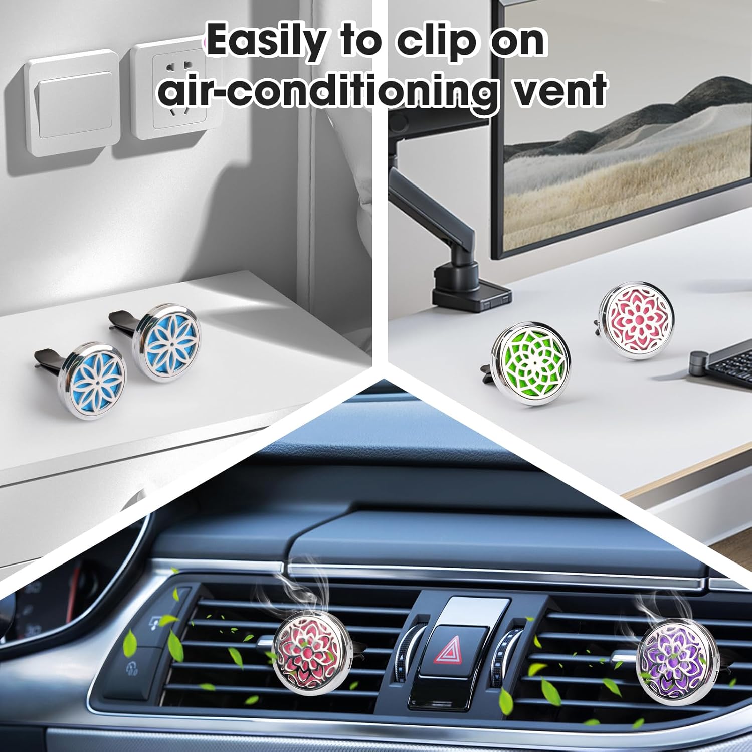 ttstar Car Diffuser Vent Clip - 30mm Aromatherapy Essential Oil Car Diffuser Vent Clips with 36 Refill Pads (3 Lotus Vent Clips, Metal)