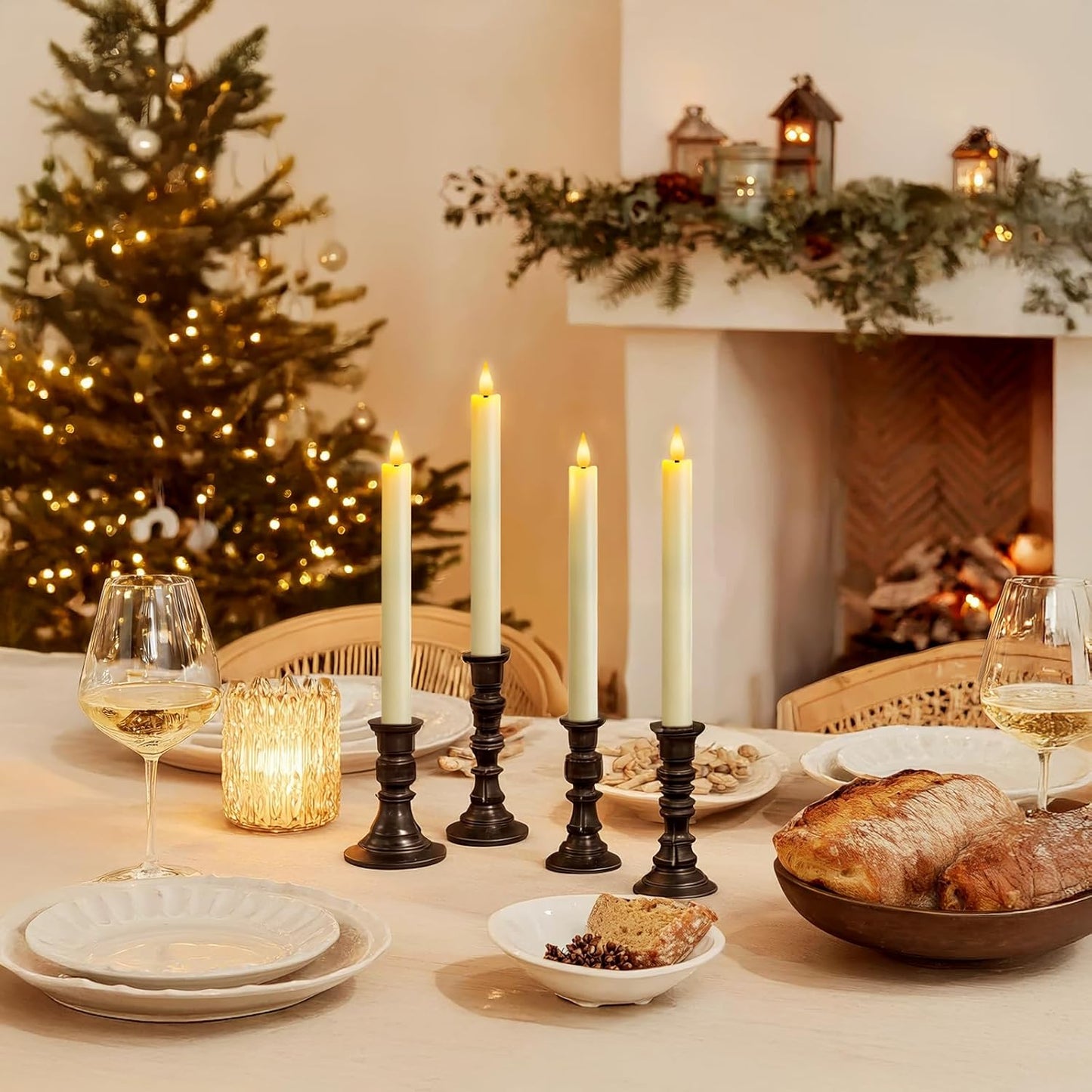 6 Pcs Flameless Taper Candles with Remote Timer Dimmer, 9.6 inches Ivory Plastic LED Candlesticks, Battery Operated LED Candles, for Indoor Home Wedding Christmas Decoration