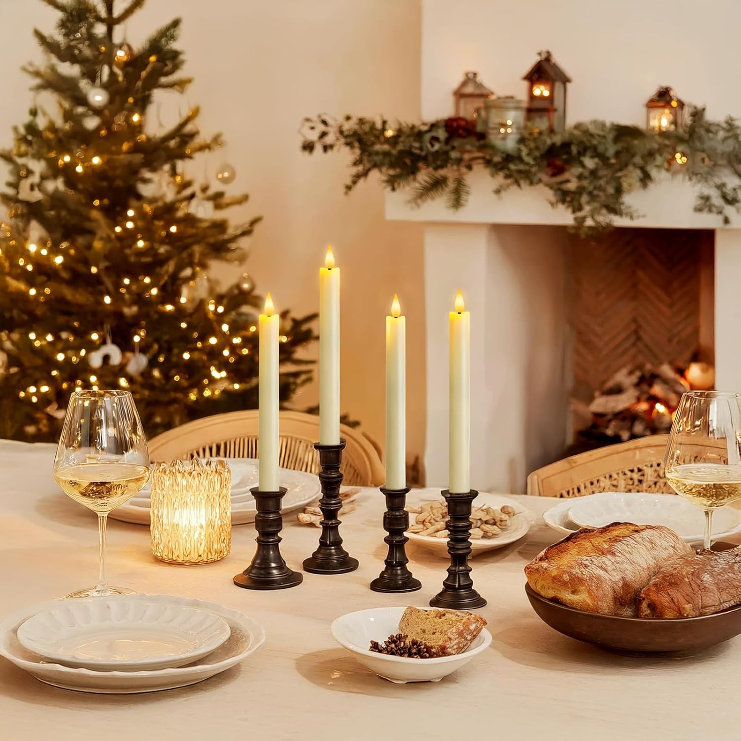 6 Pcs Flameless Taper Candles with Remote Timer Dimmer, 9.6 inches Ivory Plastic LED Candlesticks, Battery Operated LED Candles, for Indoor Home Wedding Christmas Decoration