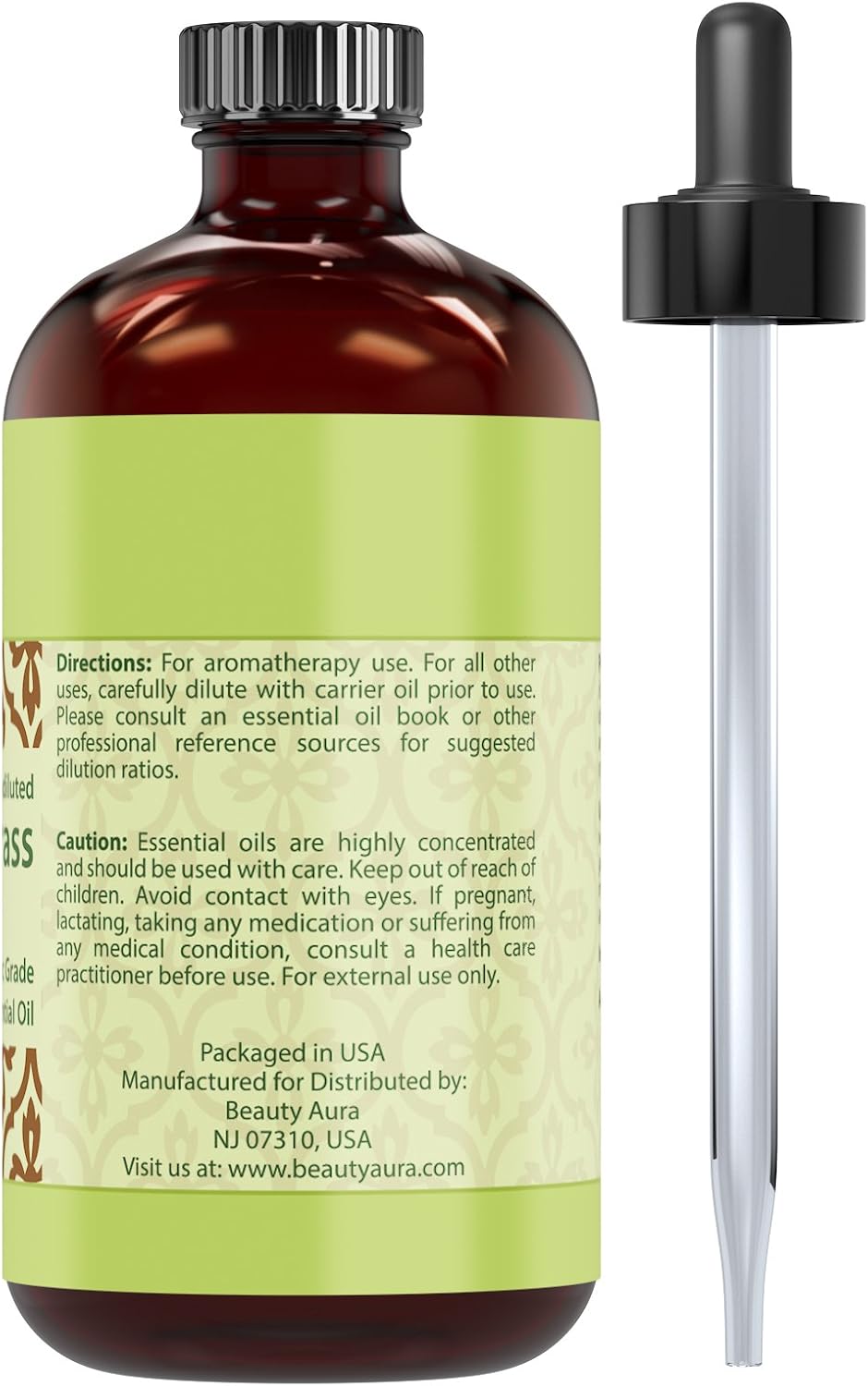 Beauty Aura Lemongrass Essential Oil | 4 Oz (118 ML) | 100% Pure & Undiluted