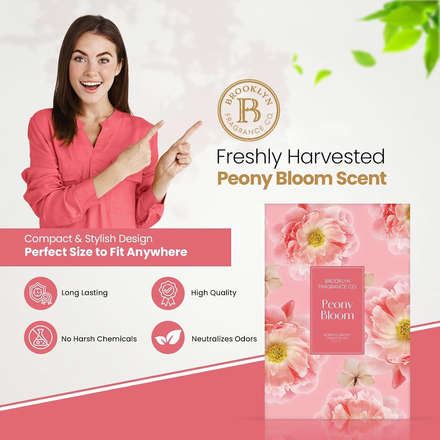 Brooklyn Fragrance Co. Spring Florals Sachet Bags – Peony Bloom Scented Pouches – Perfect Aroma for Drawers, Closets, Cars and Bathrooms – Long-Lasting Fresh Scent Sachets (6- Pack)
