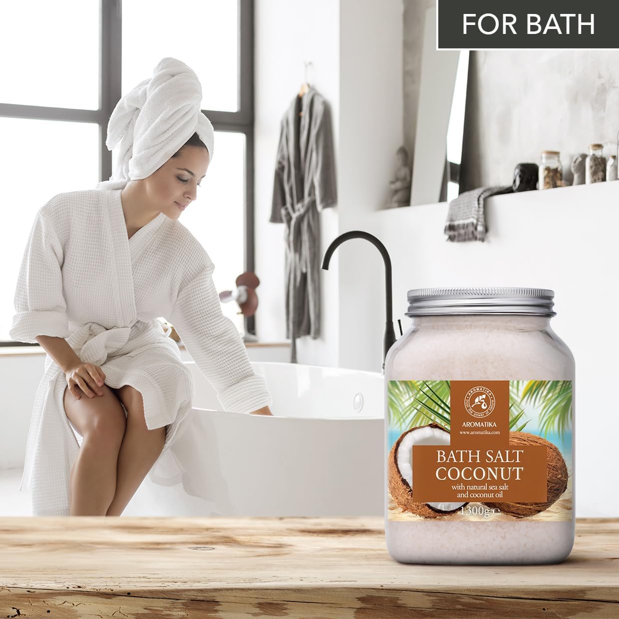 Bath Sea Salt Coconut 46 Oz (1300g) - Coconut Oil for Bath Soak - Natural Sea Salt - Body Care - Beauty - Wellness - Relaxation - Aromatherapy Bath Salts - Exotic Scent