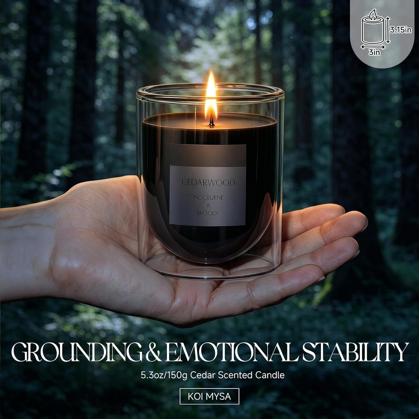 Cedar and Pine Scented Black Candle for Women Mens, Soy Wax Non Toxic Unique Small Glass Jar Candles & Spiritual Gifts for Home Rooms Fragrance