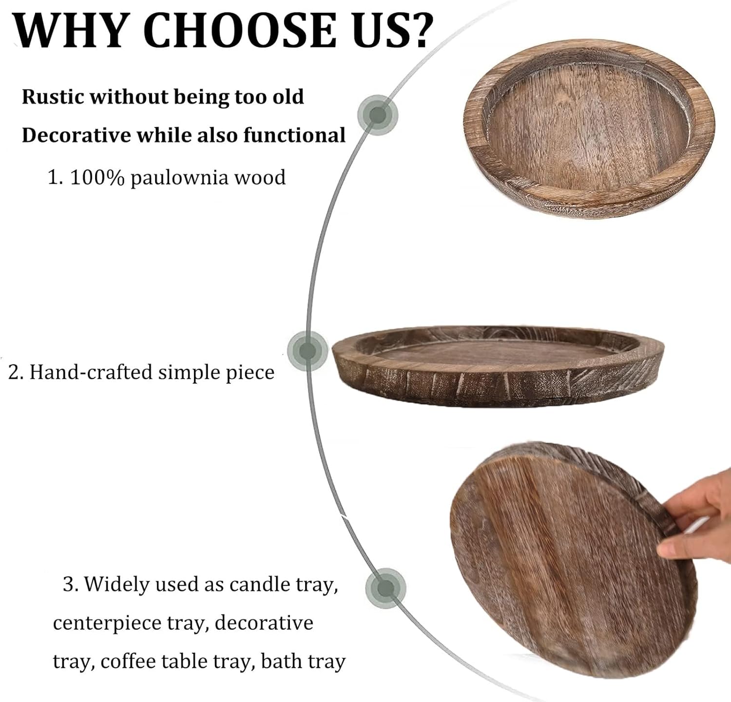 Rustic Wooden Serving Tray - Candle Holder Tray Home Decor, Small Wooden Serving Tray, Round Wood Tray for Coffee Table, Decorative Tray, Centerpiece Table Decorations for Home Decor (8.07 in), Retro