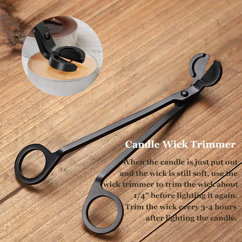 Candle Wick Trimmer – Stainless Steel Wick Cutter Scissors | Deep Reach Design for Cutting Burnt Wicks | Candle Wick Clipper Shear, Black