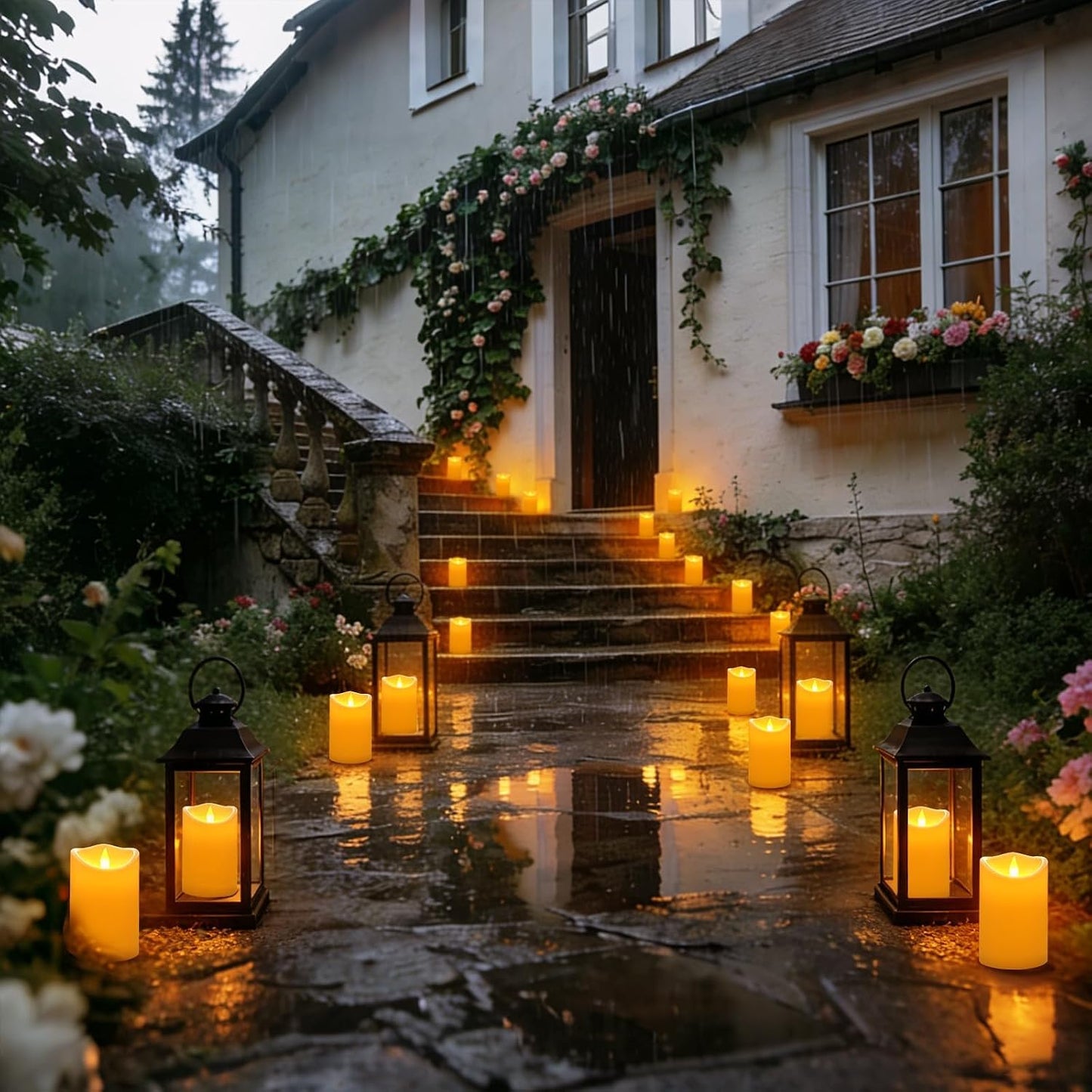 Flameless Candles 4" 5" 6" Set of 3 Outdoor Indoor Ivory Pillars Battery Operated Flickering Candles Include 8-Key Remote Timer Function, Fake Plastic Candles for Wedding, Aniversary, Christmas Decor