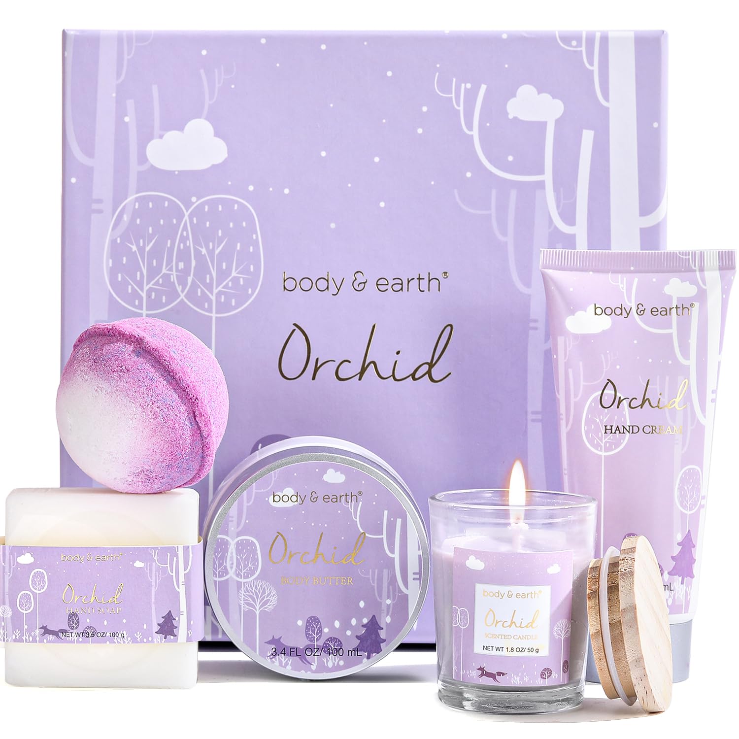 Spa Gifts for Women, Body & Earth 5 Pcs Gifts for Women Orchid Gift Sets, Bath and Body Womens Bath Gifts, Mothers Day Gift