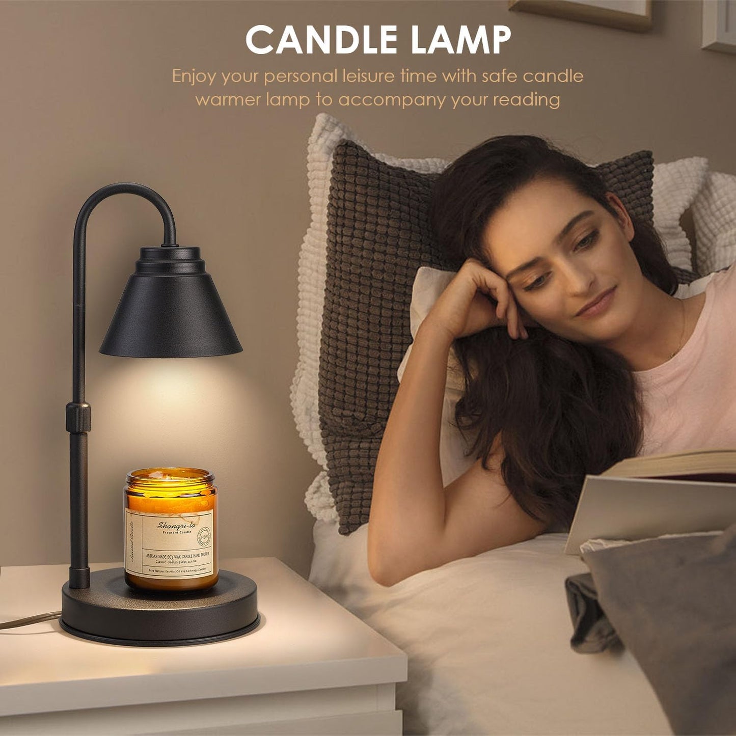 Candle Warmer Lamp - Timer & Dimmer w/ 2 Bulbs, Height Adjustable Candle Warmer for Bedroom, Home Decor, Black