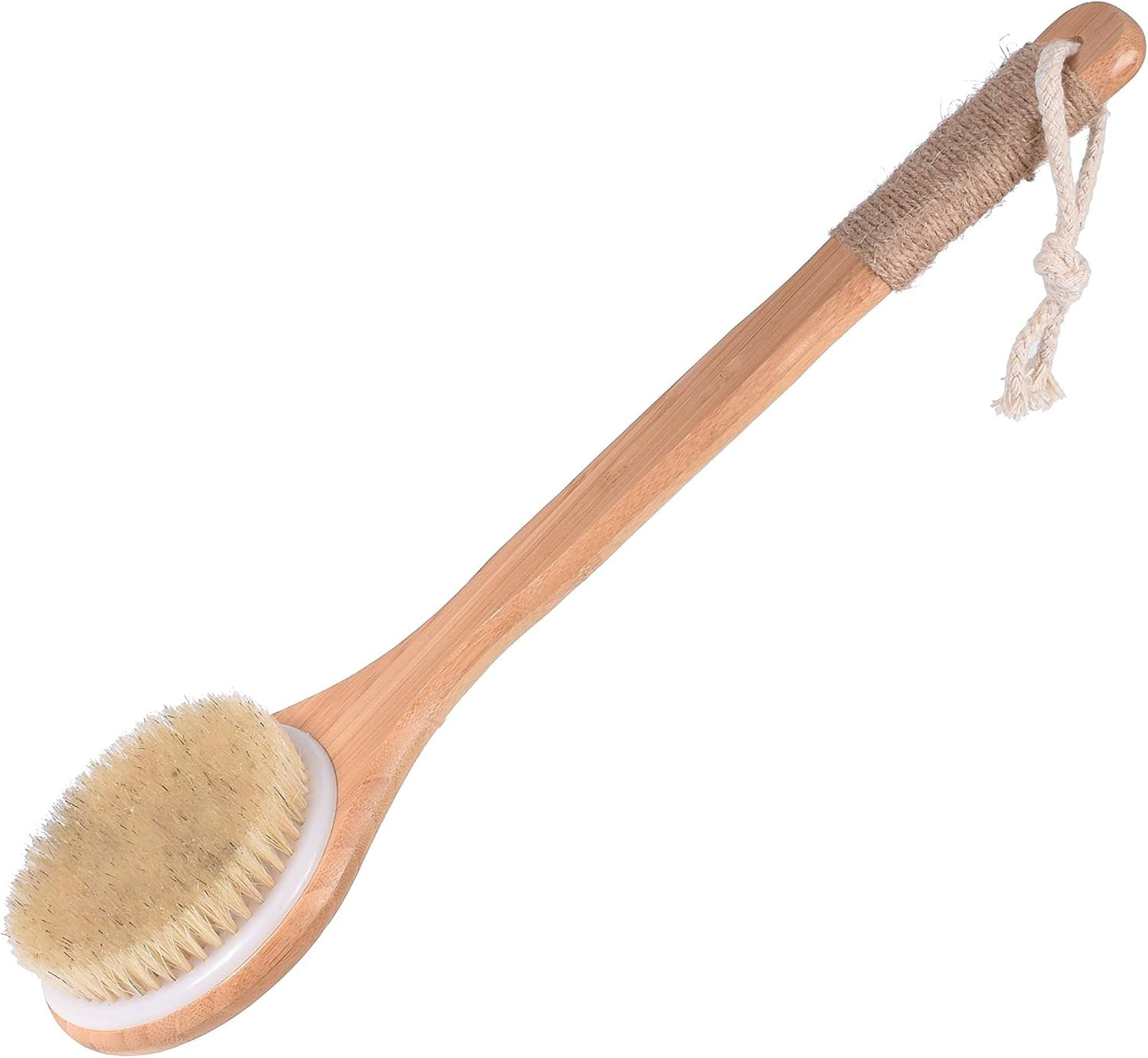 Dry Bath Body Brush Back Scrubber with Anti-Slip Long Wooden Handle, Natural Bristles Body Massager, Perfect for Exfoliating, Detox and Cellulite, Blood Circulation, Good for Health