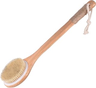 Dry Bath Body Brush Back Scrubber with Anti-Slip Long Wooden Handle, Natural Bristles Body Massager, Perfect for Exfoliating, Detox and Cellulite, Blood Circulation, Good for Health