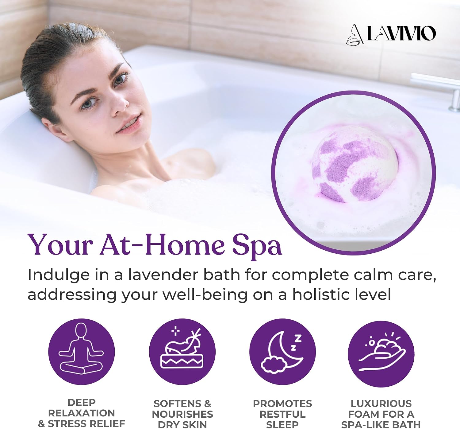Lavender Bath Bombs for Women - Lavendar Bath Bomb with Shea Butter & Essential Oils - Mega Foaming, Relaxing, Moisturizing, for Stress Relief & Dry Skin - 3 x 100g - Gift Set