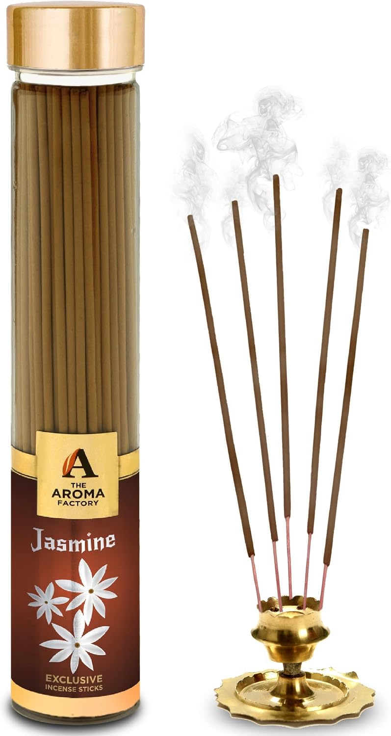 The Aroma Factory Jasmine Charcoal Free Incense Stick, Scented Agarbatti, 100% Herbal Premium Aromatherapy, Meditation Prayer Relaxation, Crafted for Luxury Seekers (100g)