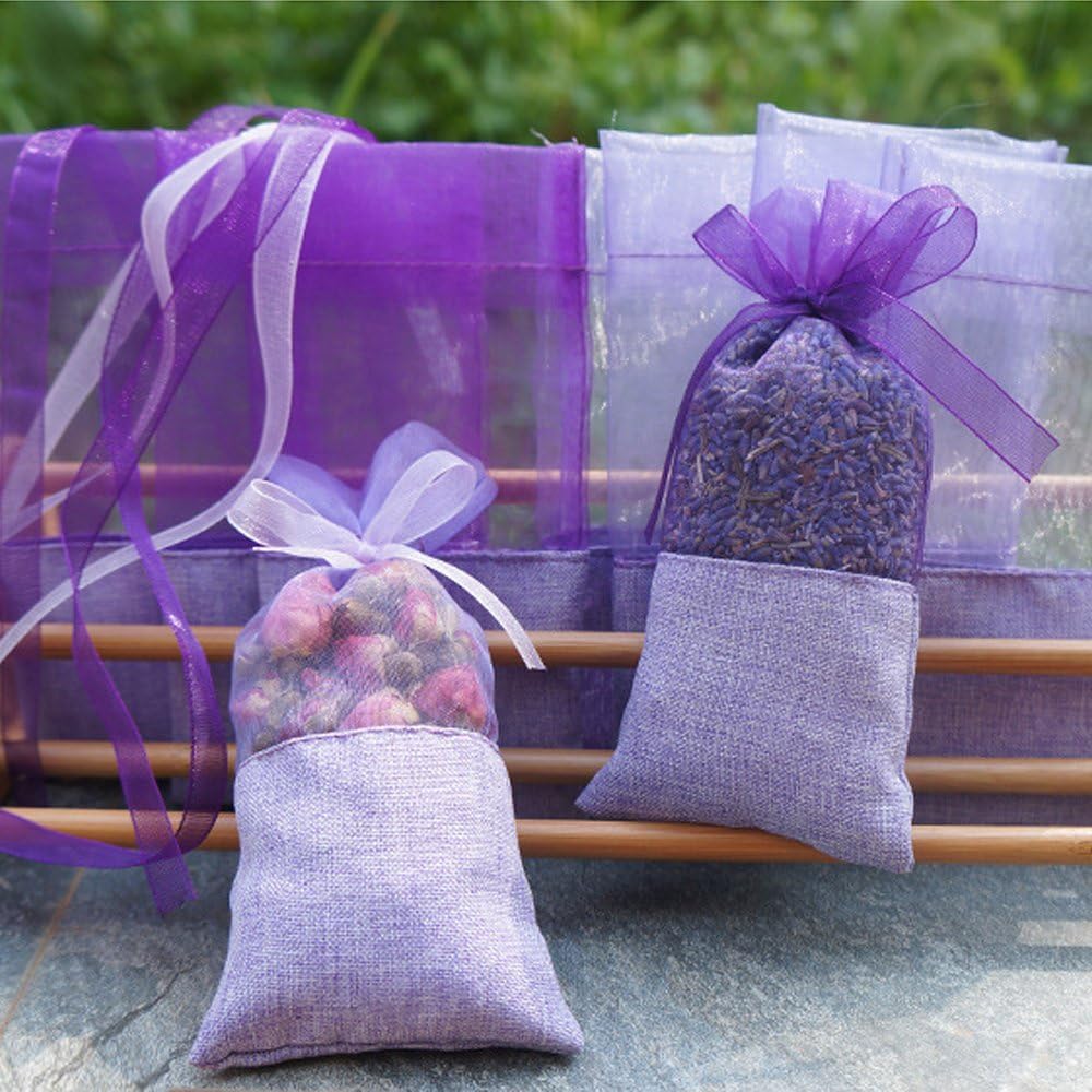 Lozom Sachet Empty Bags Purple Gauze Cotton-Ramie Sacks for Lavender, Spice and Herbs (24pcs)