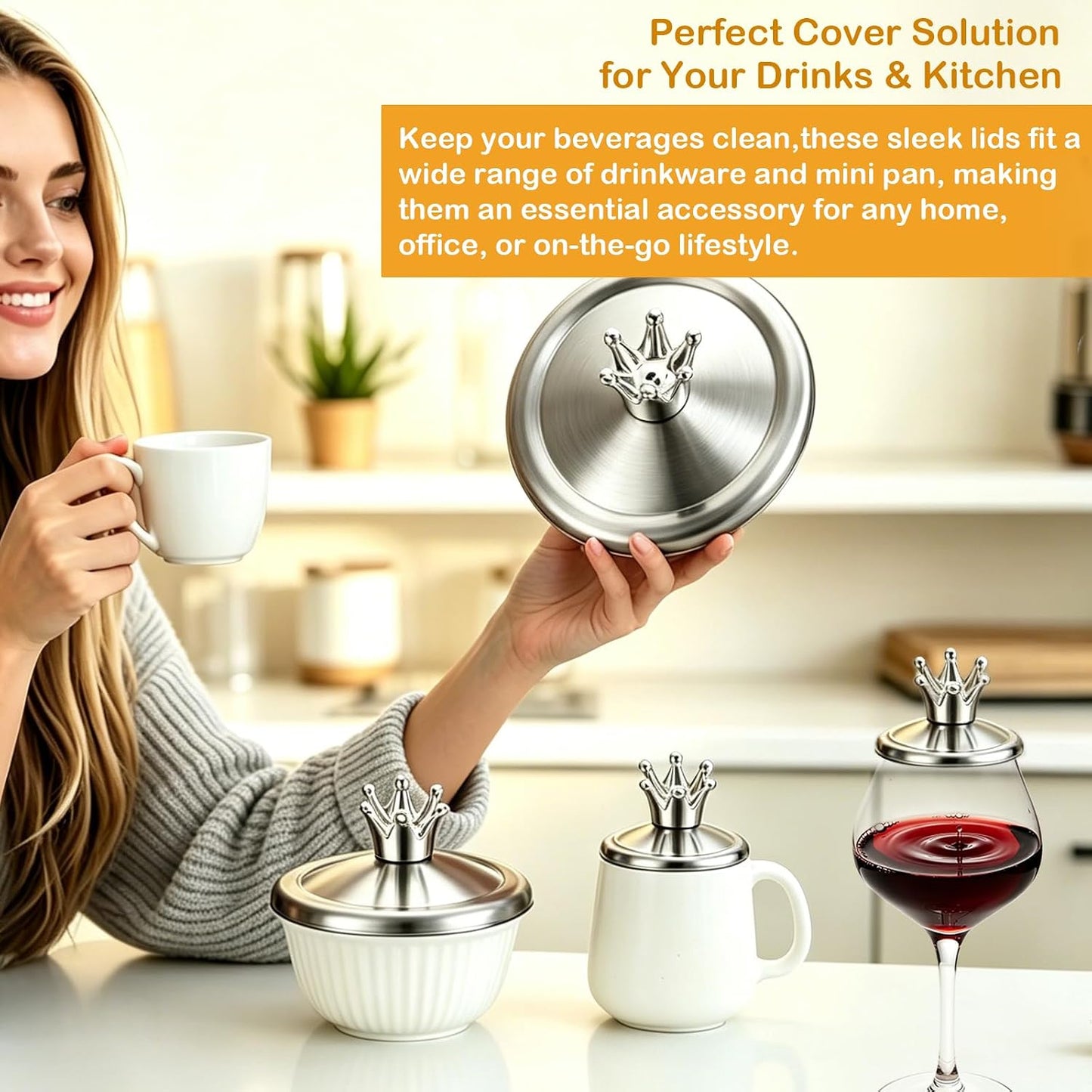 4.2 Inch Stainless Steel Universal Lid for Mugs and Bowls, Drink Cover for Large Coffee Cups, Soup Bowls, and Candle Jars, 10.6CM, 2Pcs