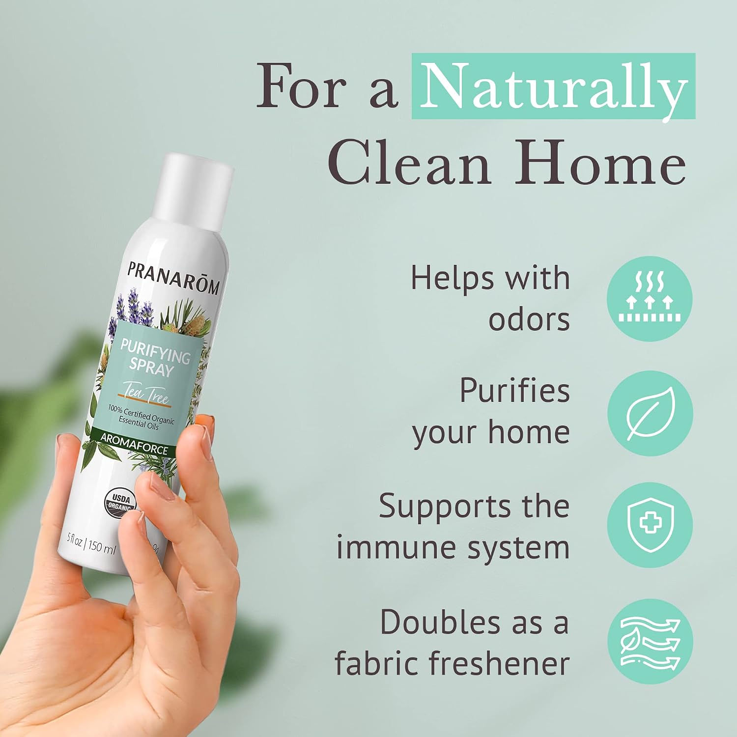 Pranarom - Aromaforce Purifying Spray, Aromatic Room Deodorizers for Home, Essential Oils Infused for Toxin Purification, All-Natural, Tea Tree, 150mL