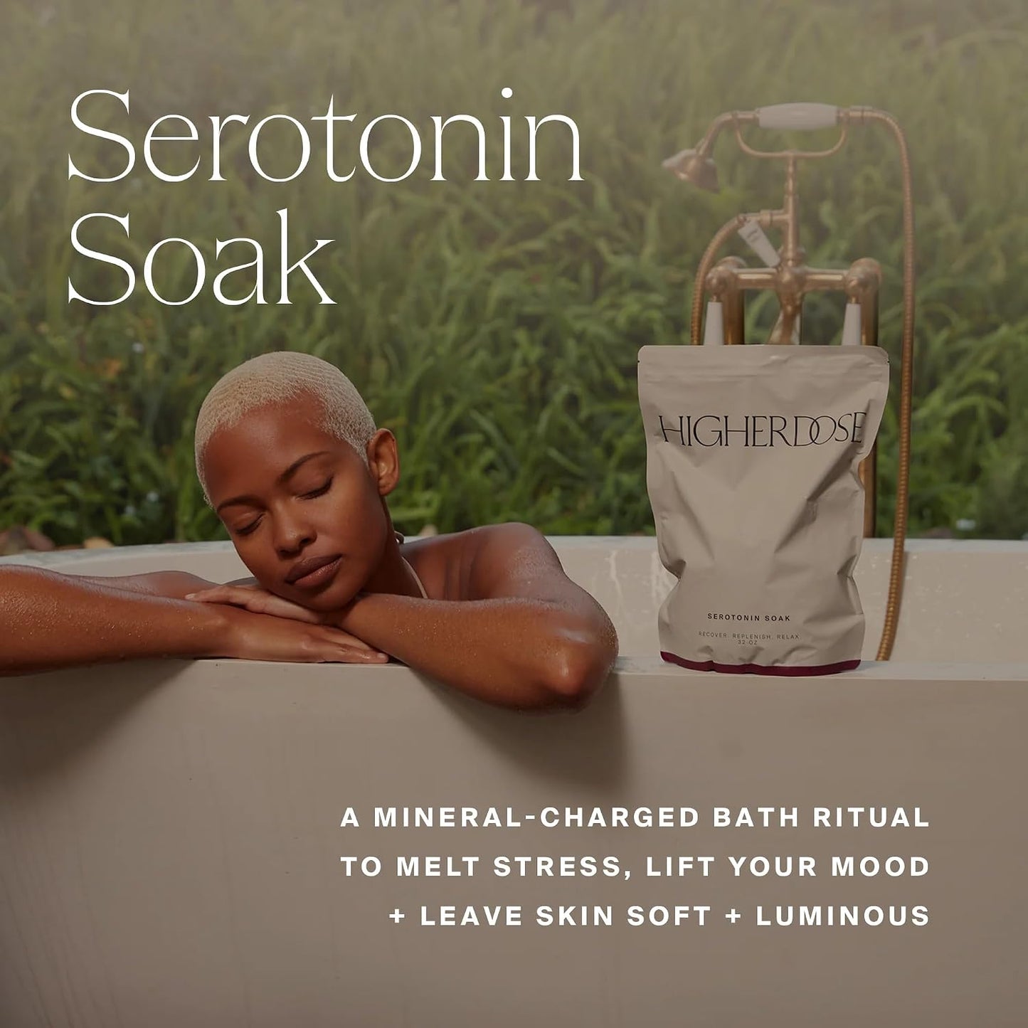 HigherDOSE Serotonin Soak Magnesium Bath Salts - Bath Soak with Magnesium Flakes, Algae & Apple Cider Vinegar - Luxury Bath Salt for Muscle Recovery, Detox & Relaxation - Spa Day Essentials (32 Oz)