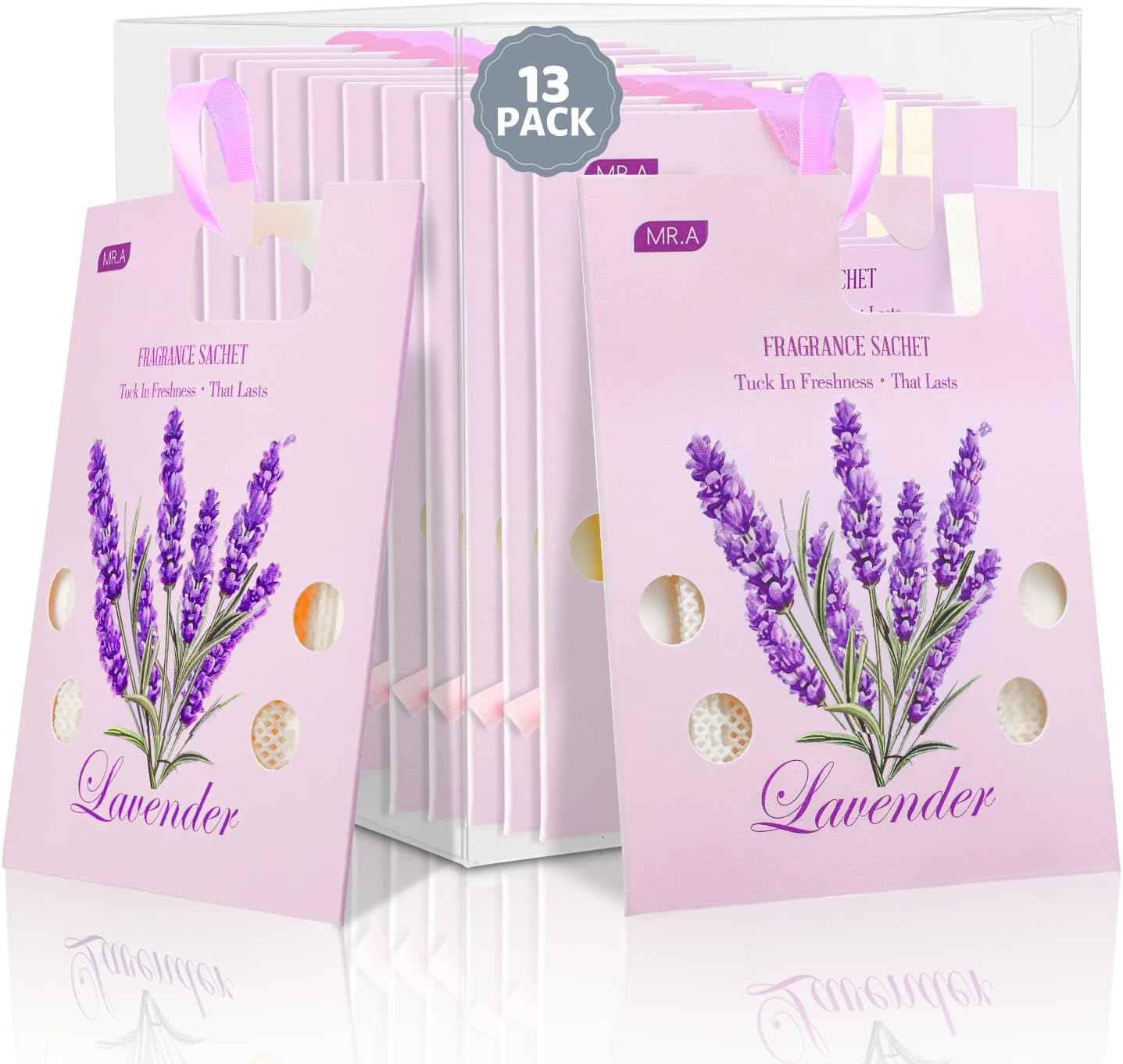 13Packs Lavender Scented Sachets, Fragrance Sachet Bags for Drawers and Closets, Air Fresheners for Car and Home, Closet Deodorizer Scented Drawer Fresheners for Dresser with Hanger Hooks