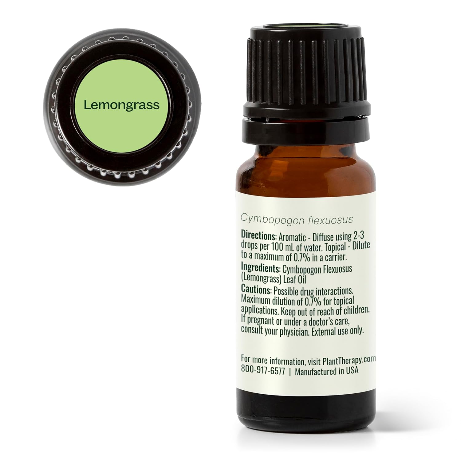 Plant Therapy Organic Lemongrass Essential Oil 10 mL (1/3 oz), 100% Pure, Undiluted, Aromatherapy, Deodorizing, and Immune Support