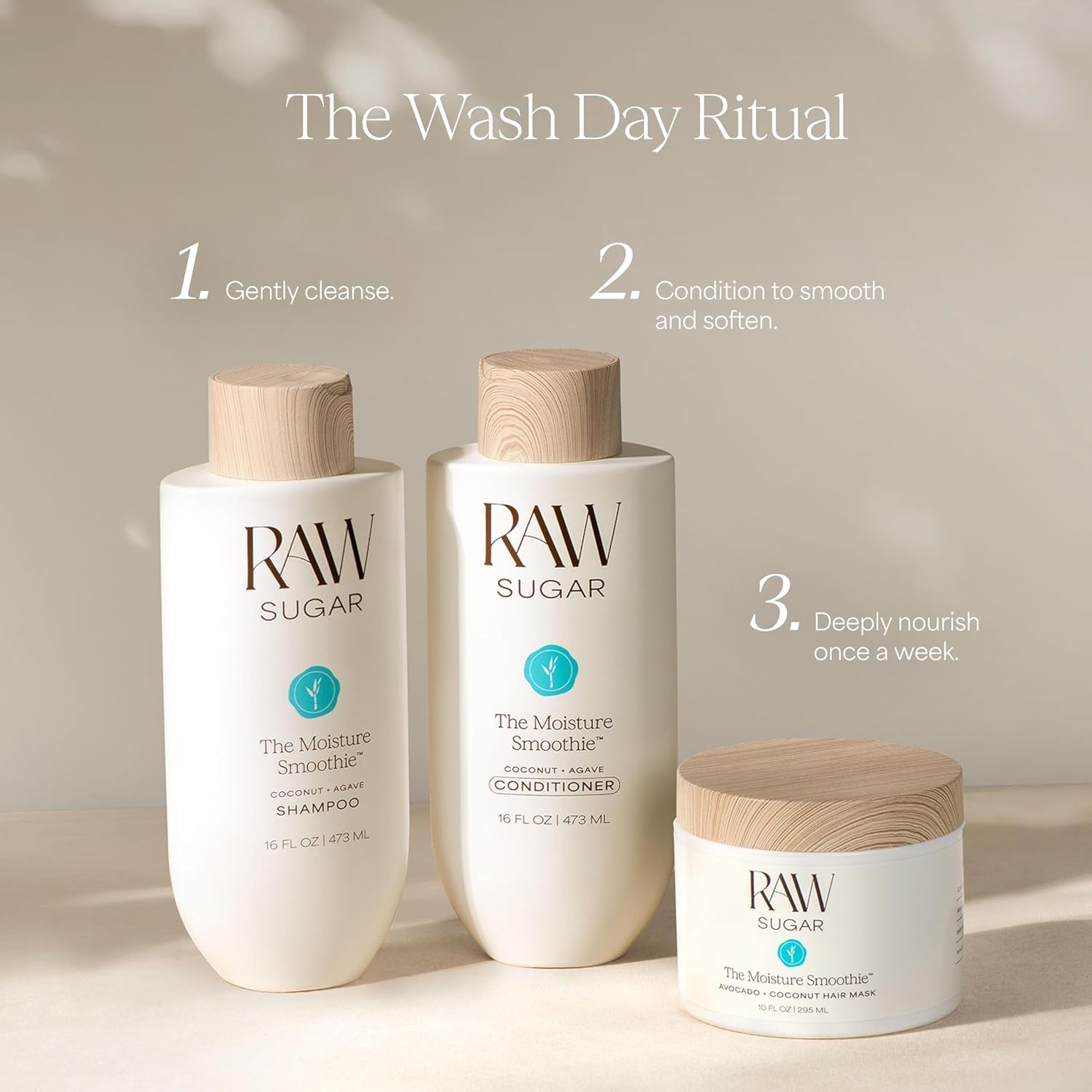 Raw Sugar The Moisture Smoothie Shampoo and Conditioner with Coconut Oil, Agave, & Sweet Almond Oil, Hydrates & Nourishes Dry Hair, Formulated without SLS/SLES or Parabens