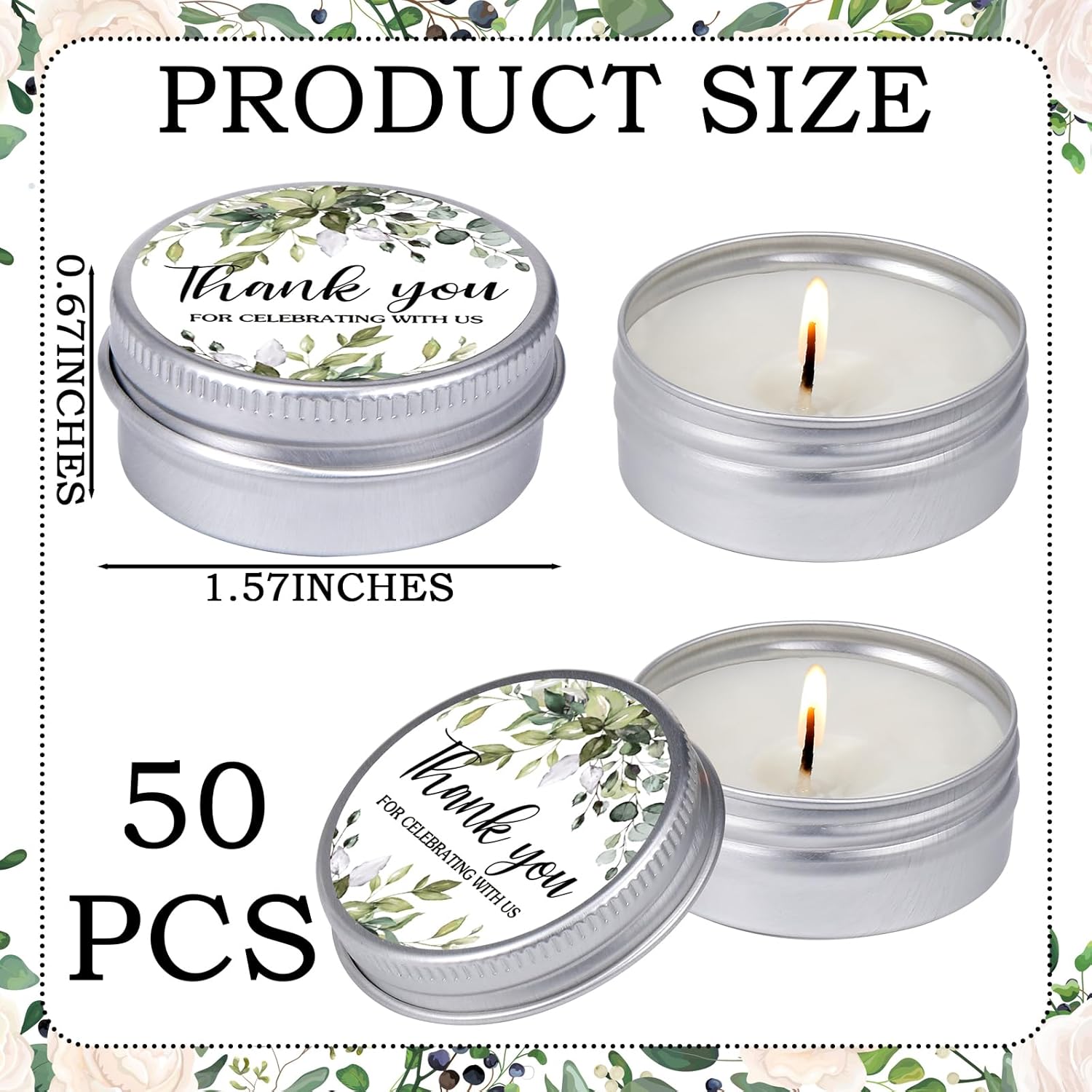 MTLEE 50 Pcs Greenery Wedding Candles Gift Favors for Guests 1 Oz Lavender Scented Soy Wax Aromatherapy Candle Favors for Bridal Shower Rustic Wedding Party Guests(Fresh Leaves)