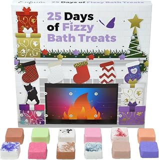Enfusia Bath Bomb Advent Calendar 25 Days | Christmas Bath Bombs for Kids - Natural Vegan Dye-Free Fizzy Holiday Gift | Handcrafted in USA