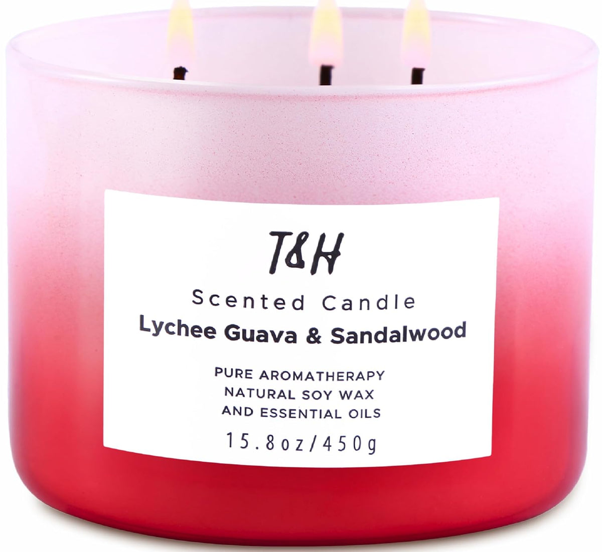 Lychee Guava Sandalwood 3 Wick Pink Scented Soy Summer Candle 15.8 oz