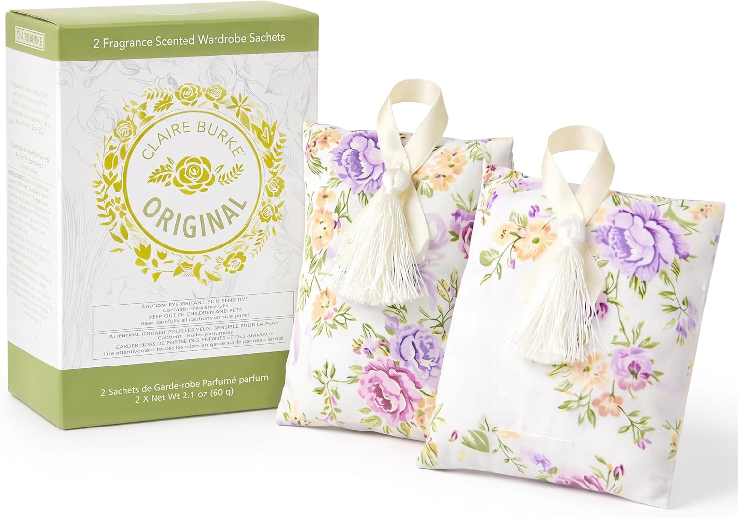 Claire Burke Scented Sachets Original Fragrance for Drawers and Closet, Floral Scent, 2 ct