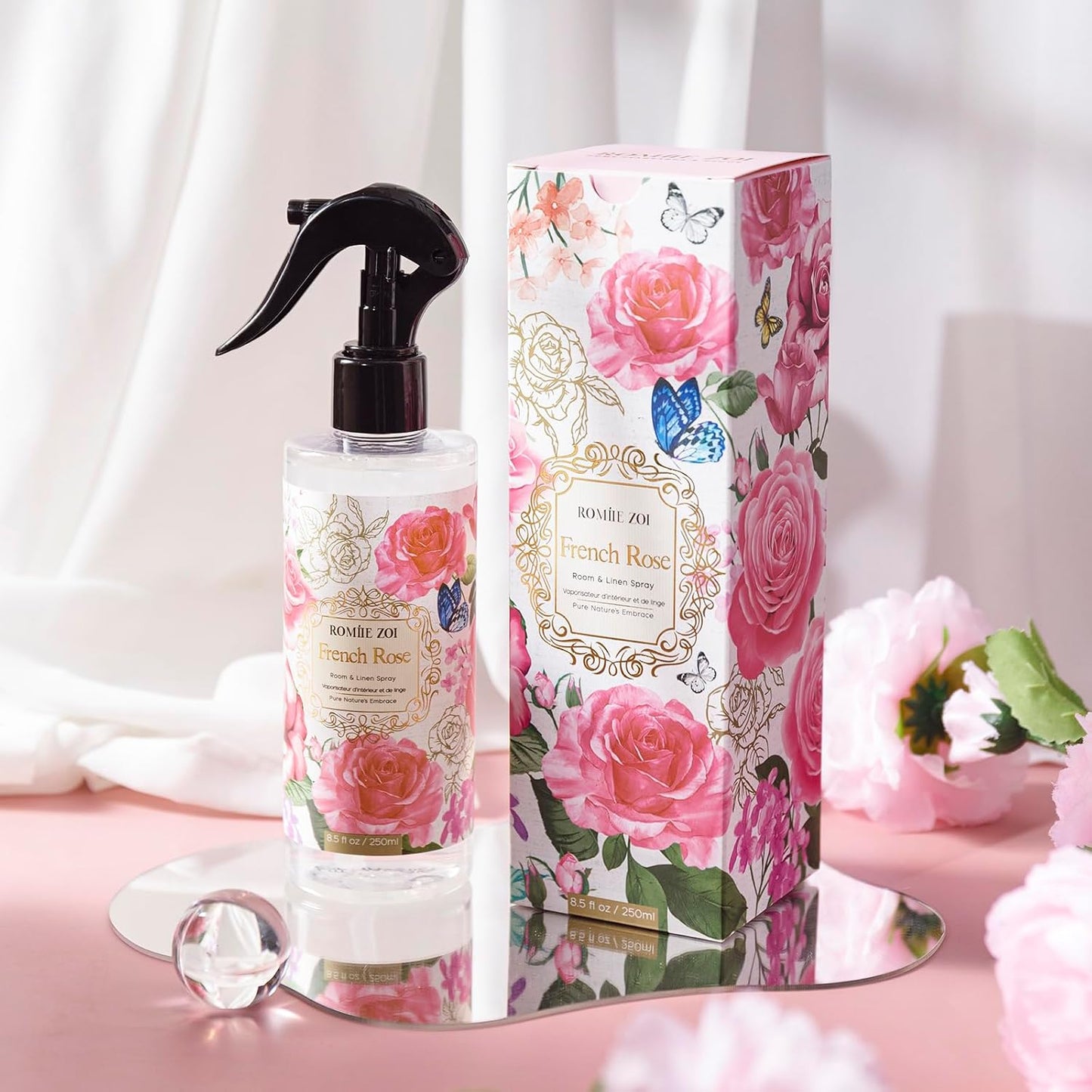 ROMIIE ZOI Linen & Room Air Freshener Spray Room Mist, with Natural Plant Extract, Rose Scent, 8.5 FL OZ.