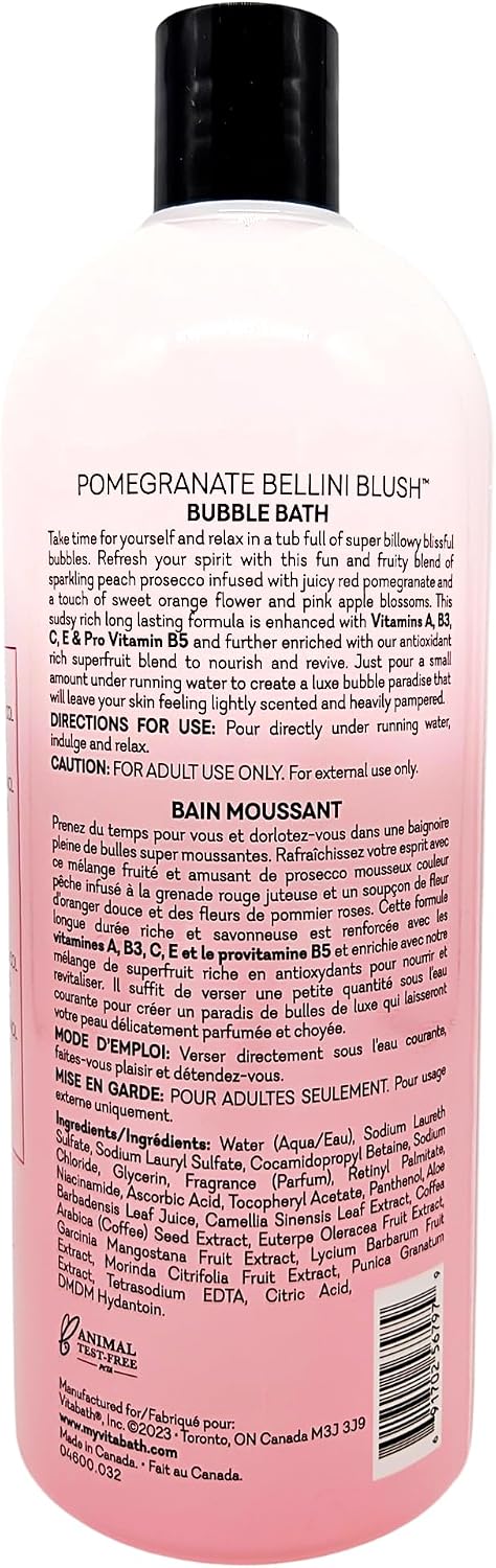 Vitabath Pomegranate Bellini Blush Bubble Bath Rich Foaming Bubbly Soak & Relaxing Aromatherapy Moisturizing & Nourishing Indulgent Suds for Women & Men All Skin Types - 33.8 fl oz