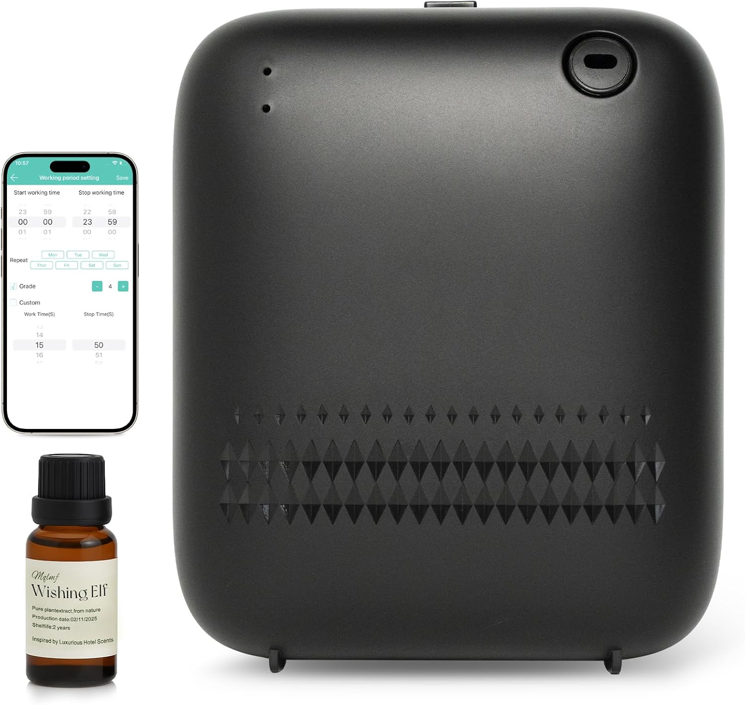 Waterless Diffuser,2000 Sq Ft,USB Plug-in&Battery,Safety Lock,Quiet,Bluetooth App,Hotel Home Collection Scent Machine - Black