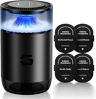 Smart Car Air Freshener Diffuser, Waterless Essential Oil Diffuser with 4 Modes, 4 Scent Refills, Auto On/Off, USB - C Rechargeable Wireless, Ambient Light for Home/Car Use (5502-Black)