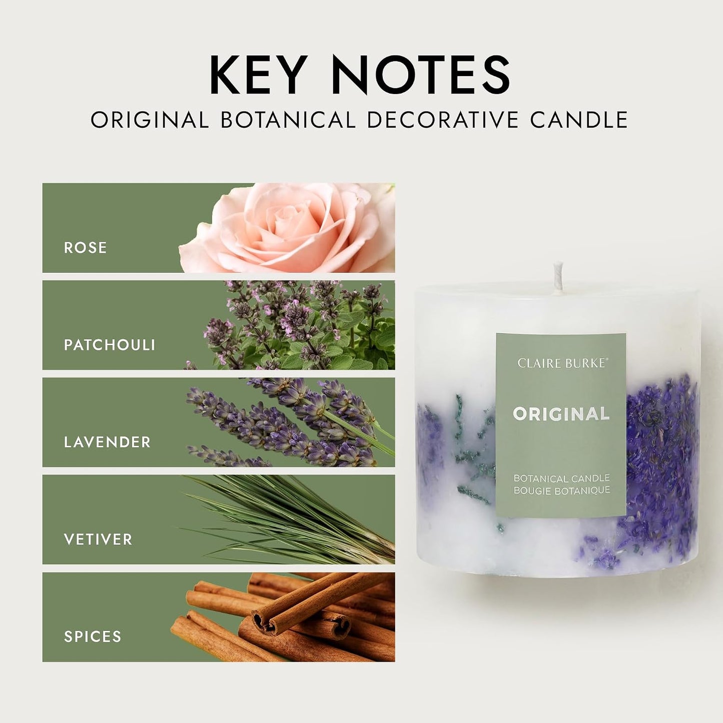 Claire Burke Original Botanical Candle – Luxury Scented Candle with Dried Botanicals | Rose, Lavender & Patchouli | Coconut Soy Wax, 65-Hr Burn, Decorative Candles for Home Decor | 18 oz