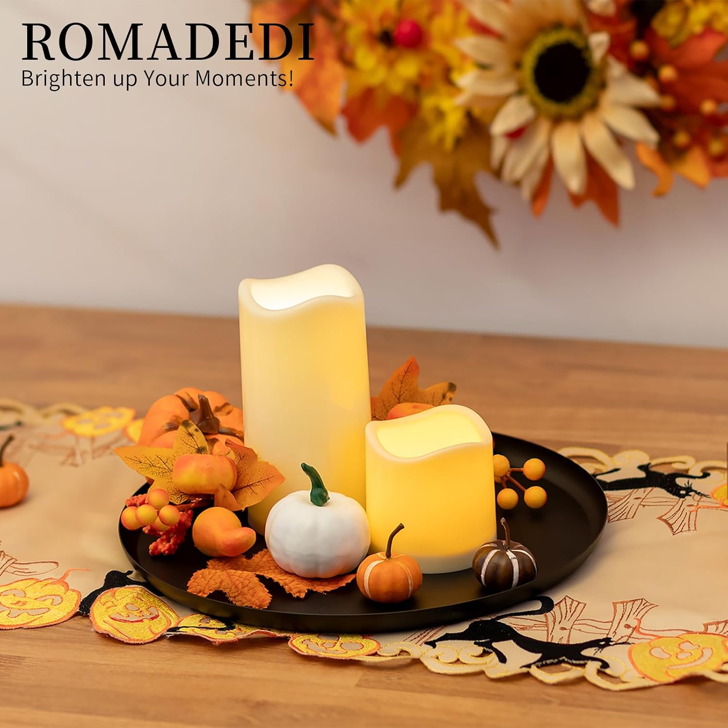Romadedi Black Decorative Candle Tray - Round Trays Decor for Coffee Table Centerpiece Metal Serving Tray for Kitchen Counter Organizer Modern Farmhouse Home Decorations, 11 Inch