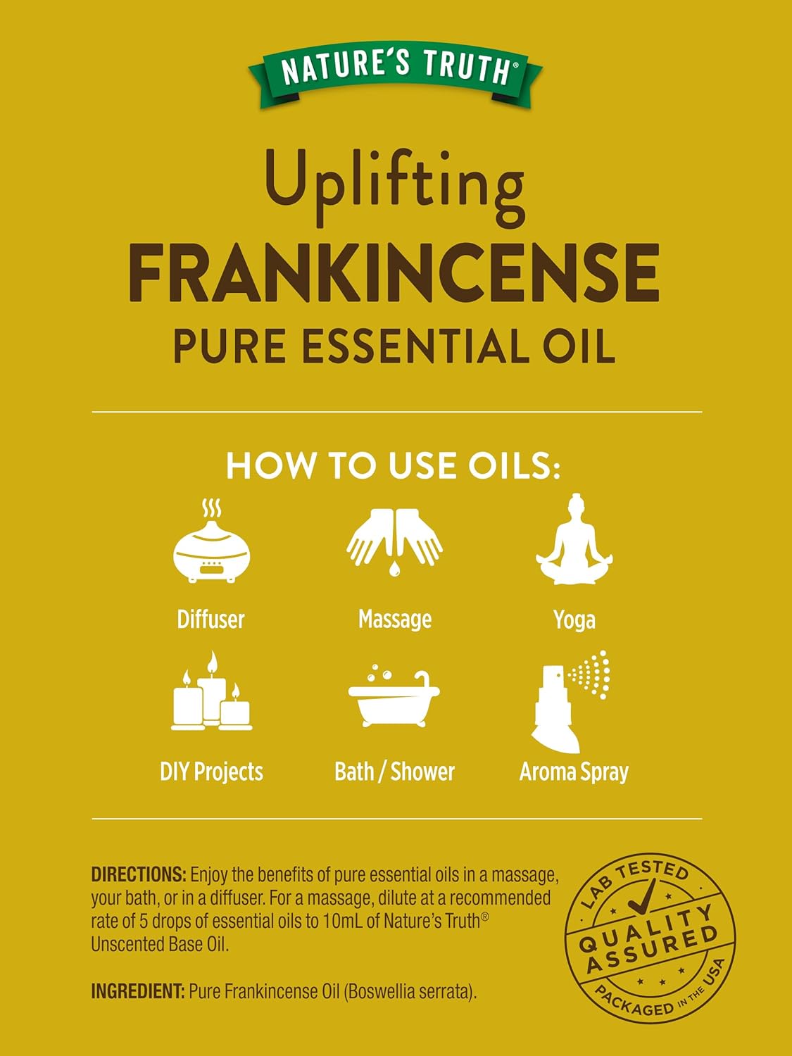 Nature's Truth Frankincense Essential Oil | 15 mL | Pure & Therapeutic Grade | Natural & Undiluted | Great for Diffusers, Massages & Baths