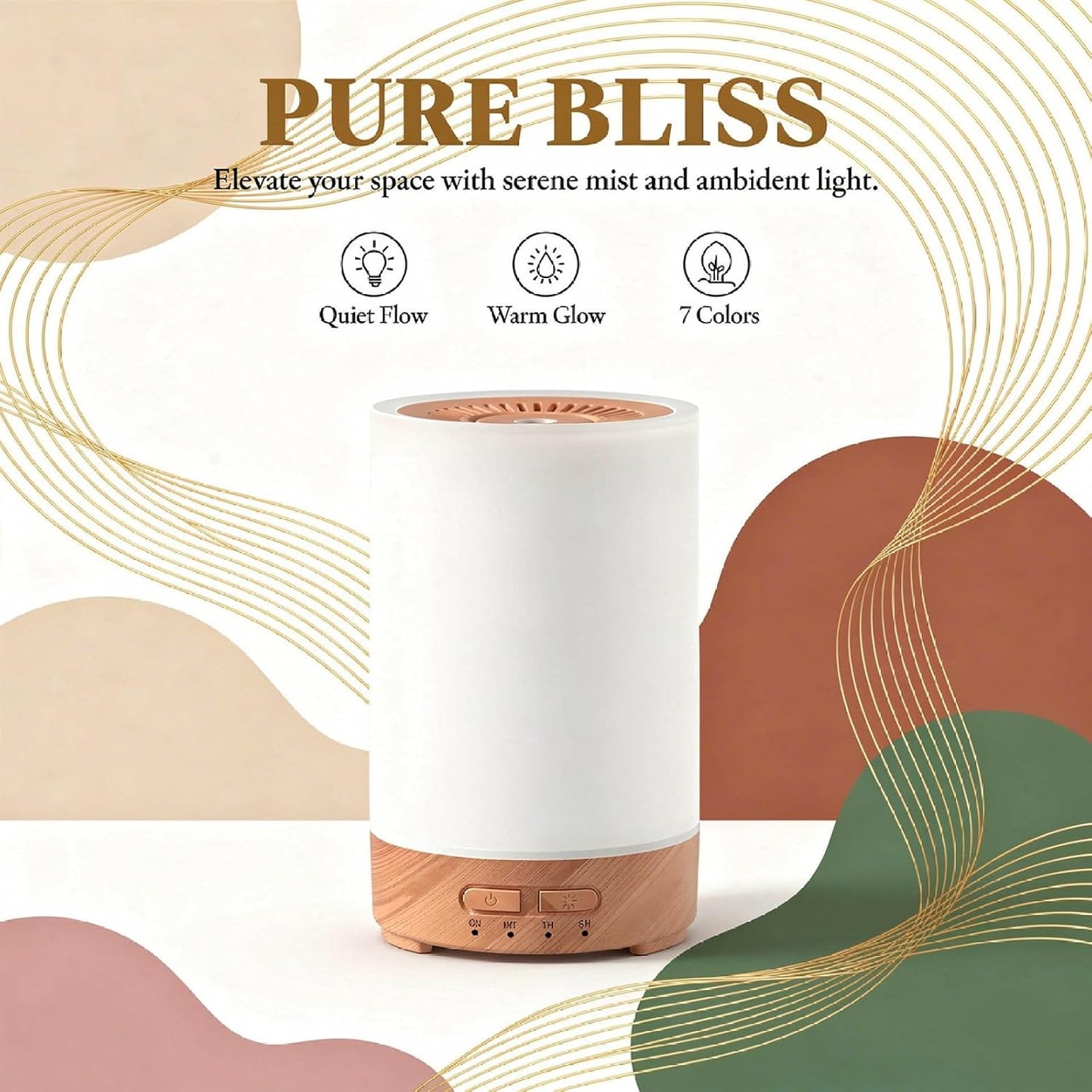 Wood Grain Essential Oil Diffuser, 5.07 Oz / 150 Ml Ultrasonic Humidifier, for Bedroom, Office, Home, with Quiet Operation, Adjustable Mist Modes, 7-Color Lights, Mini USB Diffuser