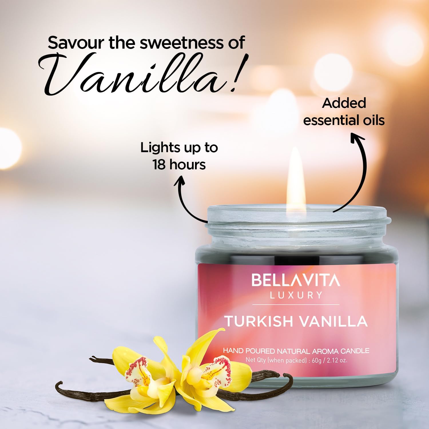Bella Vita Organic Fall Decor Candles Set of 4 | Best Gift for Valentine's Day | Turkish Vanilla, French Lavender, Indian Cinnamon & California Rose | Long Lasting, Home Decor | Gift for Her