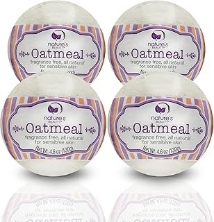 Nature's Beauty Oatmeal Fragrance-Free Bath Bomb Multi-Pack - Natural Hand Crafted, Non-Staining, Luxury Fizzy Spa Bomb, Sooth Dry + Itchy Skin Made w/Almond + Coconut Oil, 4.6 oz (4 Pack)