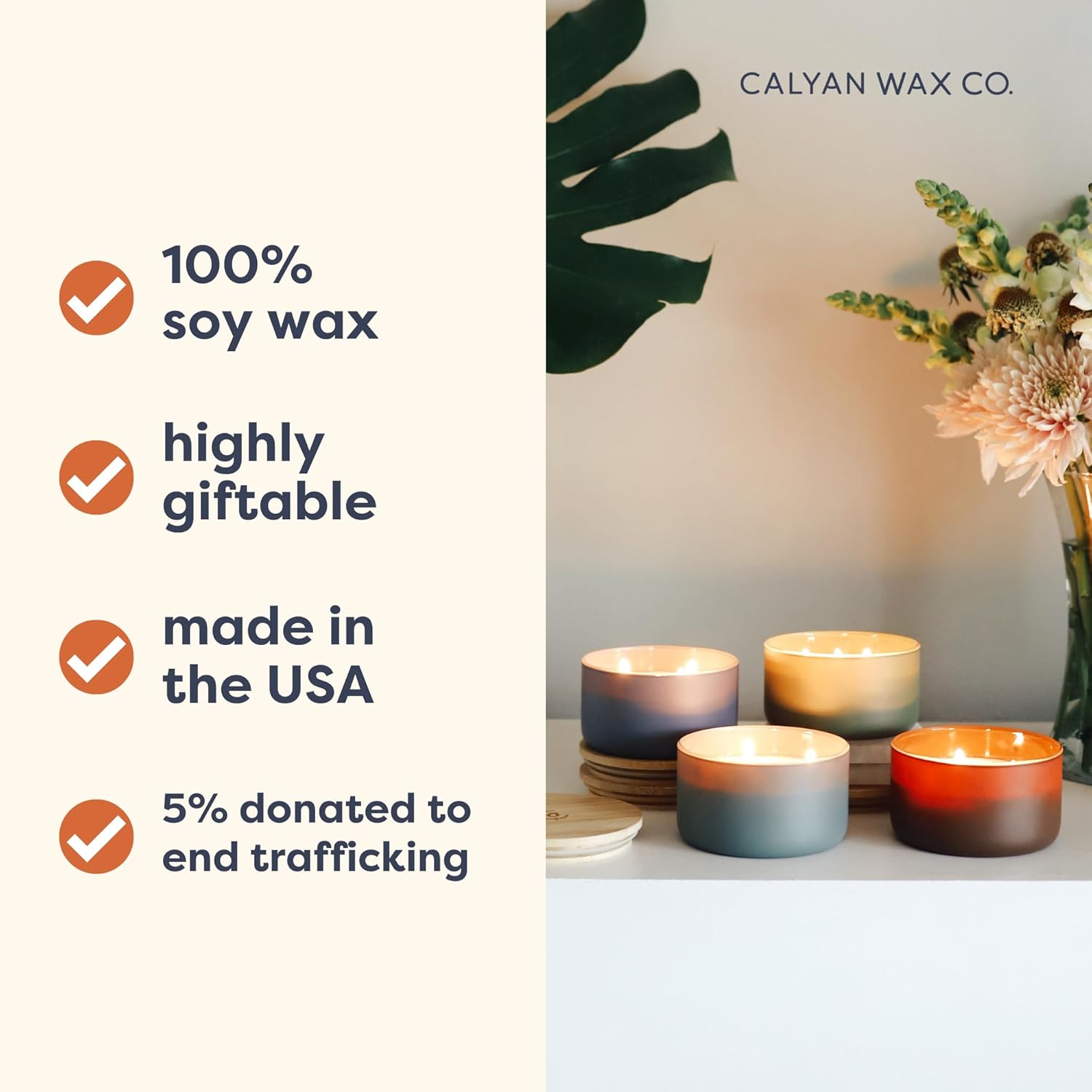 Calyan Wax Co. Piñon & Woods 3 Wick Scented Candle - 30 Hour Burn - Luxury 3 Wick Soy Candles - Clean Soy Wax Candles - Long Lasting Large Glass Jar Candle for Home - 8oz