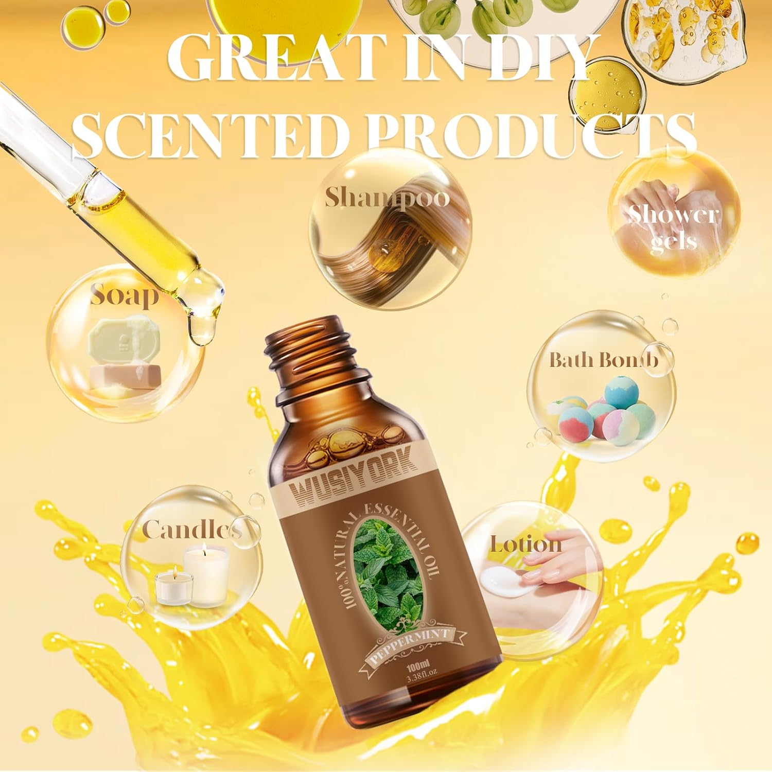 Peppermint Essential Oil 100ML - 100% Pure and Natural Therapeutic Grade Oils for Aromatherapy Diffuser - 3.4 Fl Oz/Peppermint