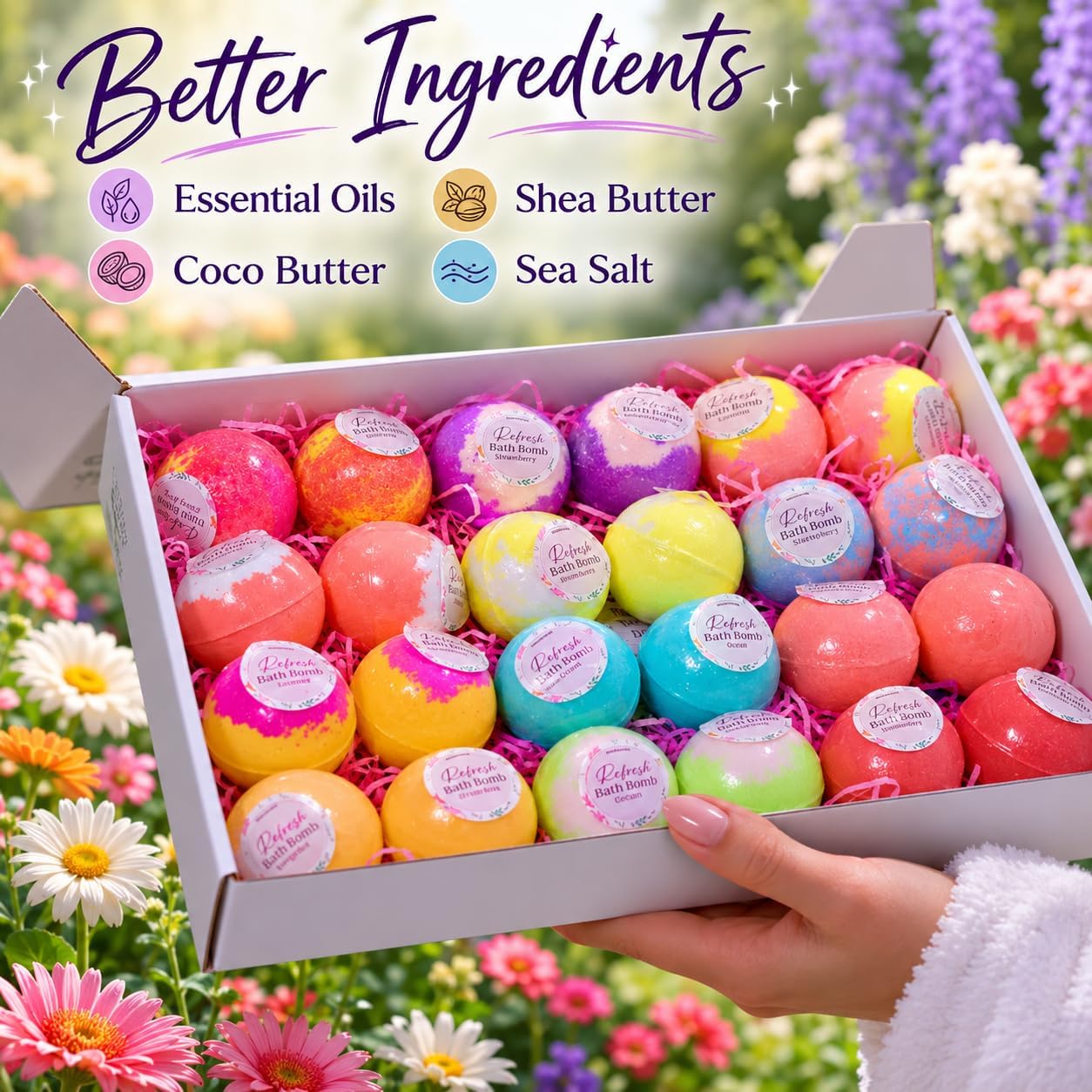 EvolutionUSA Refresh Bath Bombs for Women & Kids – 24 Bath Bombs Mini Sized, Organic Bathbomb Set, Women & Kids Bath Fizz, Luxury Gift for Mother’s Day, Easter, Valentines, Birthday or Self Care