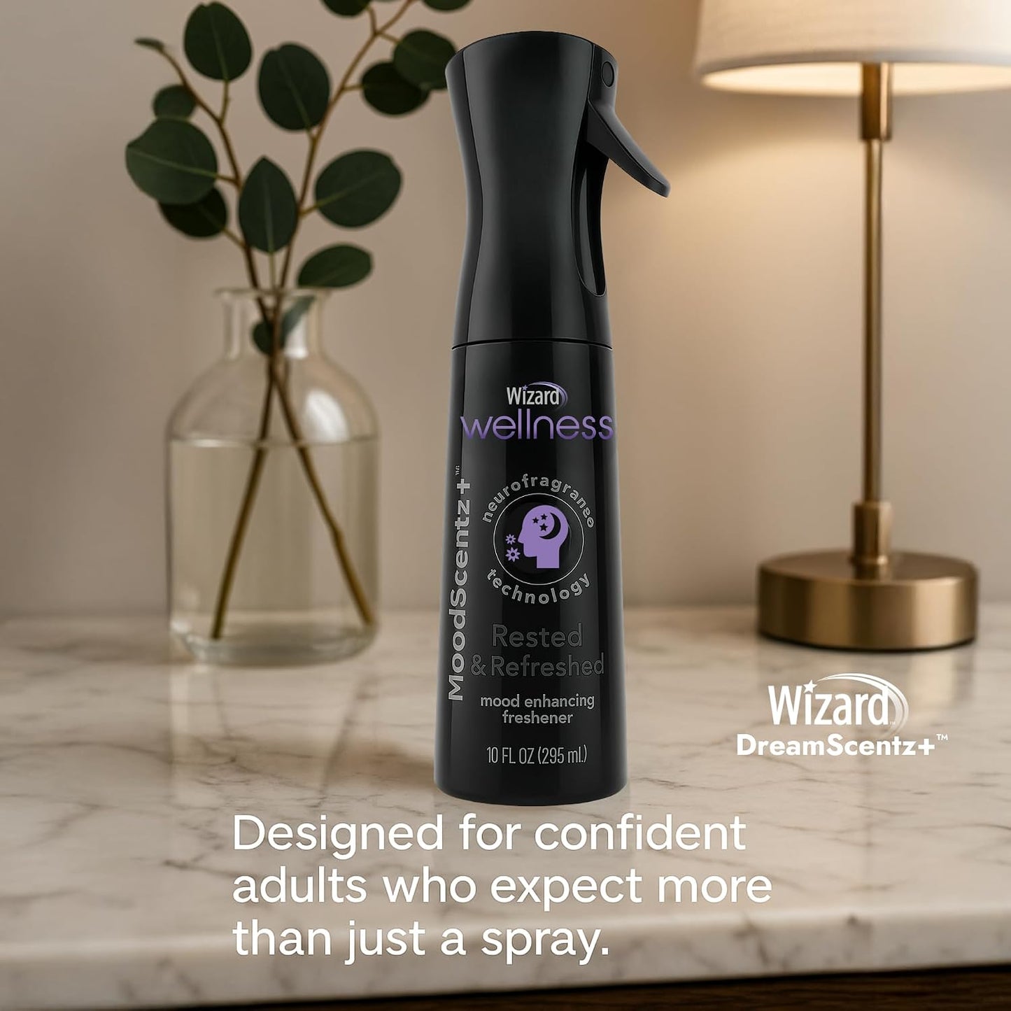 Wizard DreamScentz™ (Rested & Refreshed) Patented Science-Backed Mood-Enhancing Room Mist, Non-Aerosol Continuous Fine-Mist Spray with Neuro-Fragrance Technology – 10 Fl Oz