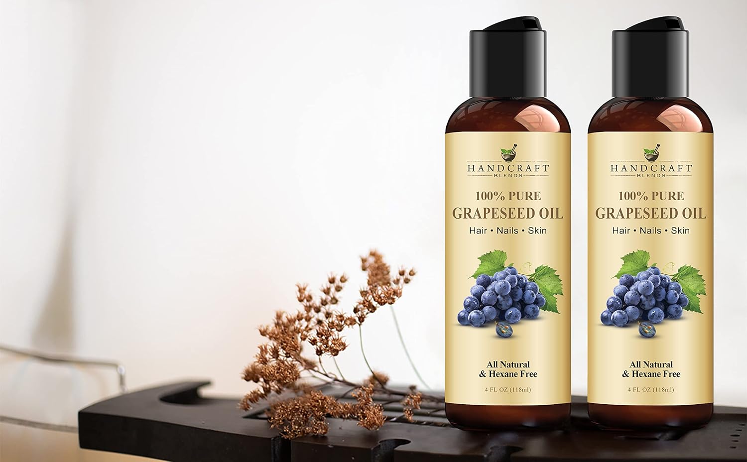 Handcraft Blends Grapeseed Oil - Cold-Pressed 4 Fl Oz - 100% Pure and Natural - Premium Grade Carrier Oil for Skin and Hair - Hair and Body - Massage - Hexane-Free