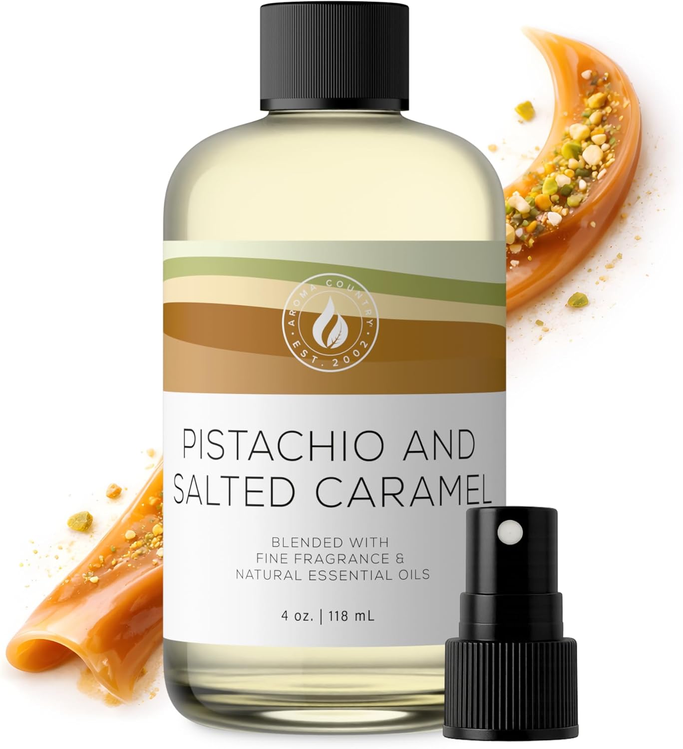 Aroma Country Pistachio & Salted Caramel Diffuser Oil - Luxury Dessert-Inspired Nutty Caramel Fragrance Oil, Home Aroma for Diffusers & Room Spray - Premium Aromatherapy Oils & Home Scent (4 Fl Oz)