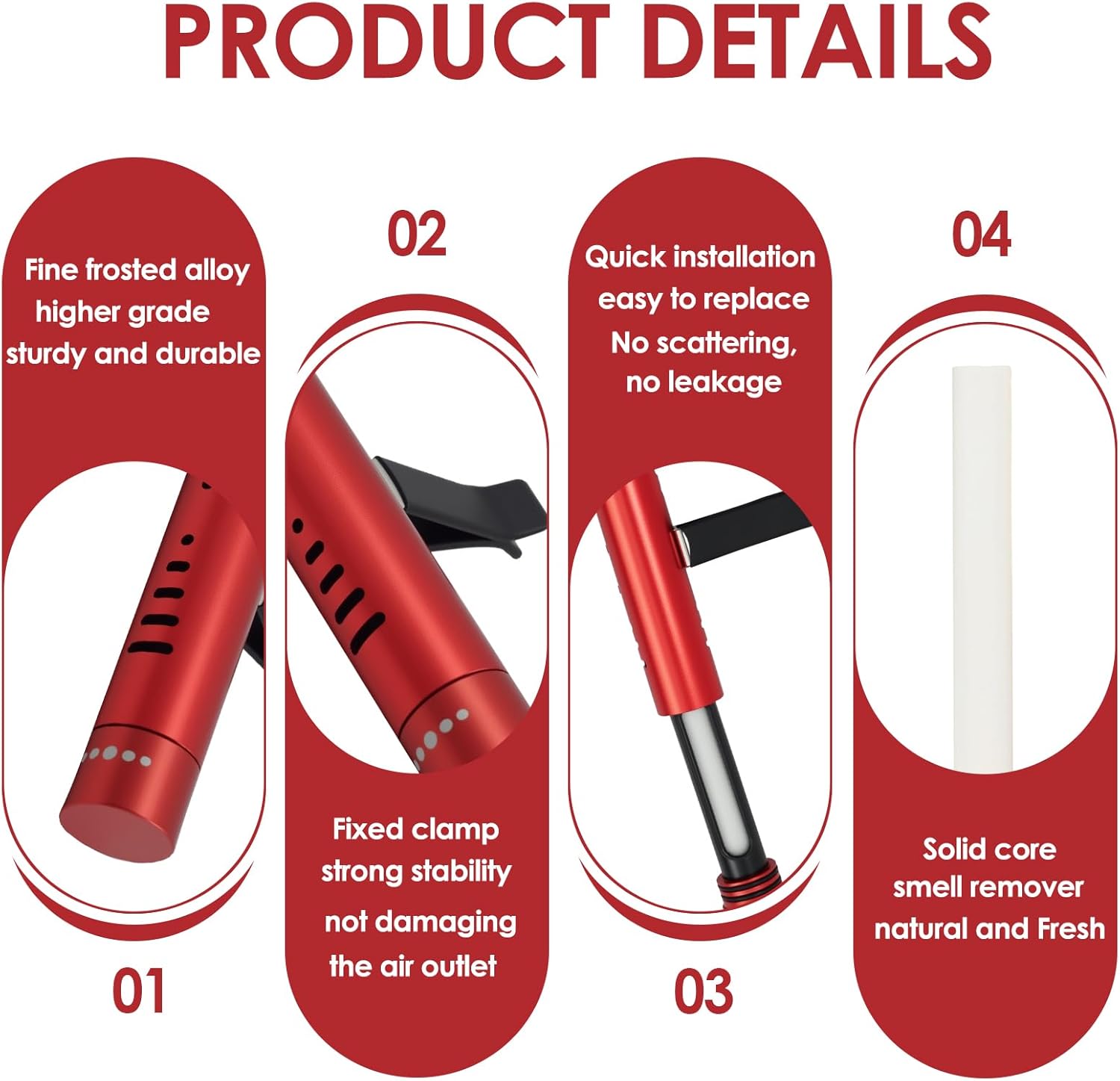 2 Pack Car Essential Oil Diffuser Vent Clip, Aluminum Essential Oil Car Diffuser Kit with 12 Pcs Odorless Sticks, Vent Clip for Cars, Office, Kitchen (Red, 2 Pcs)