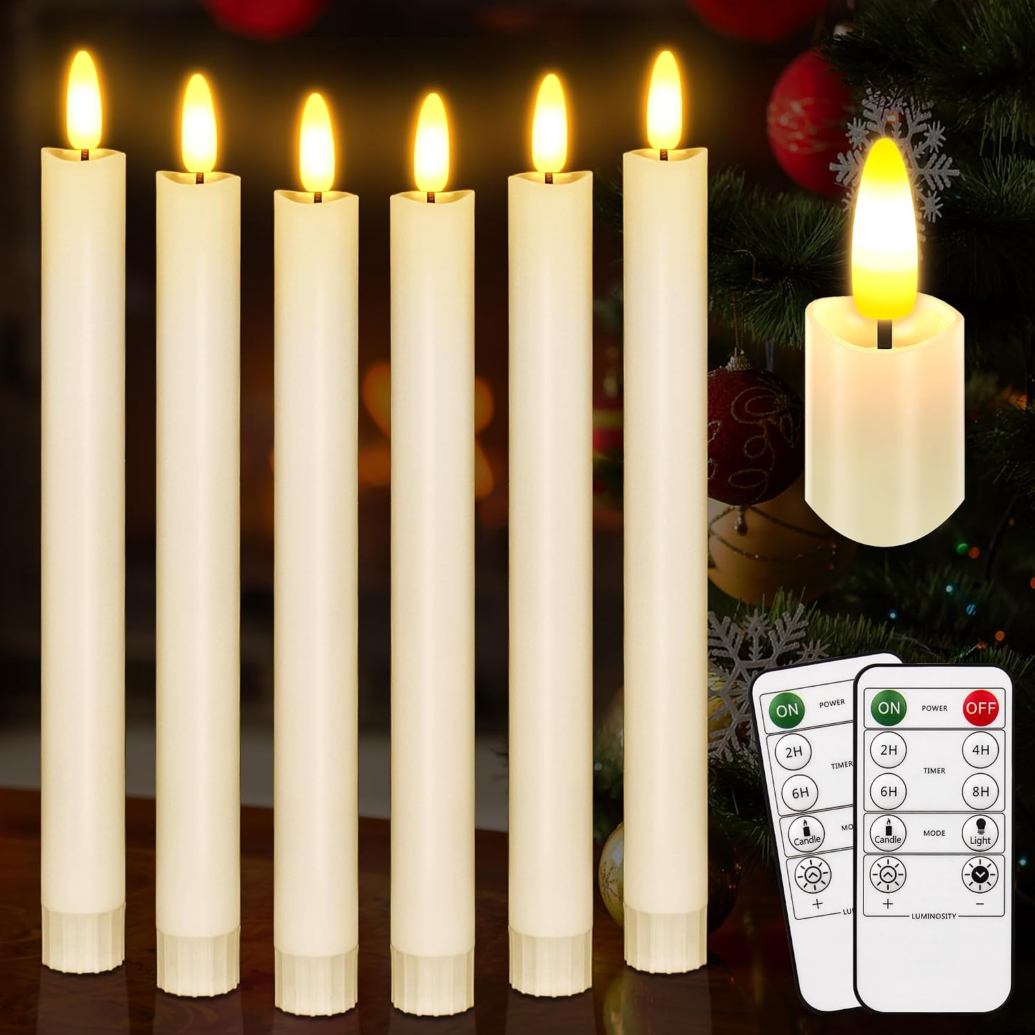 Flameless Taper Candles with Remote, 500H Battery Operated Tapers Candle, Led Flickering Flameless Candlesticks Classic Tall Taper Candles for Christmas Home, Wedding, Party, 9.8 inches (Ivory)