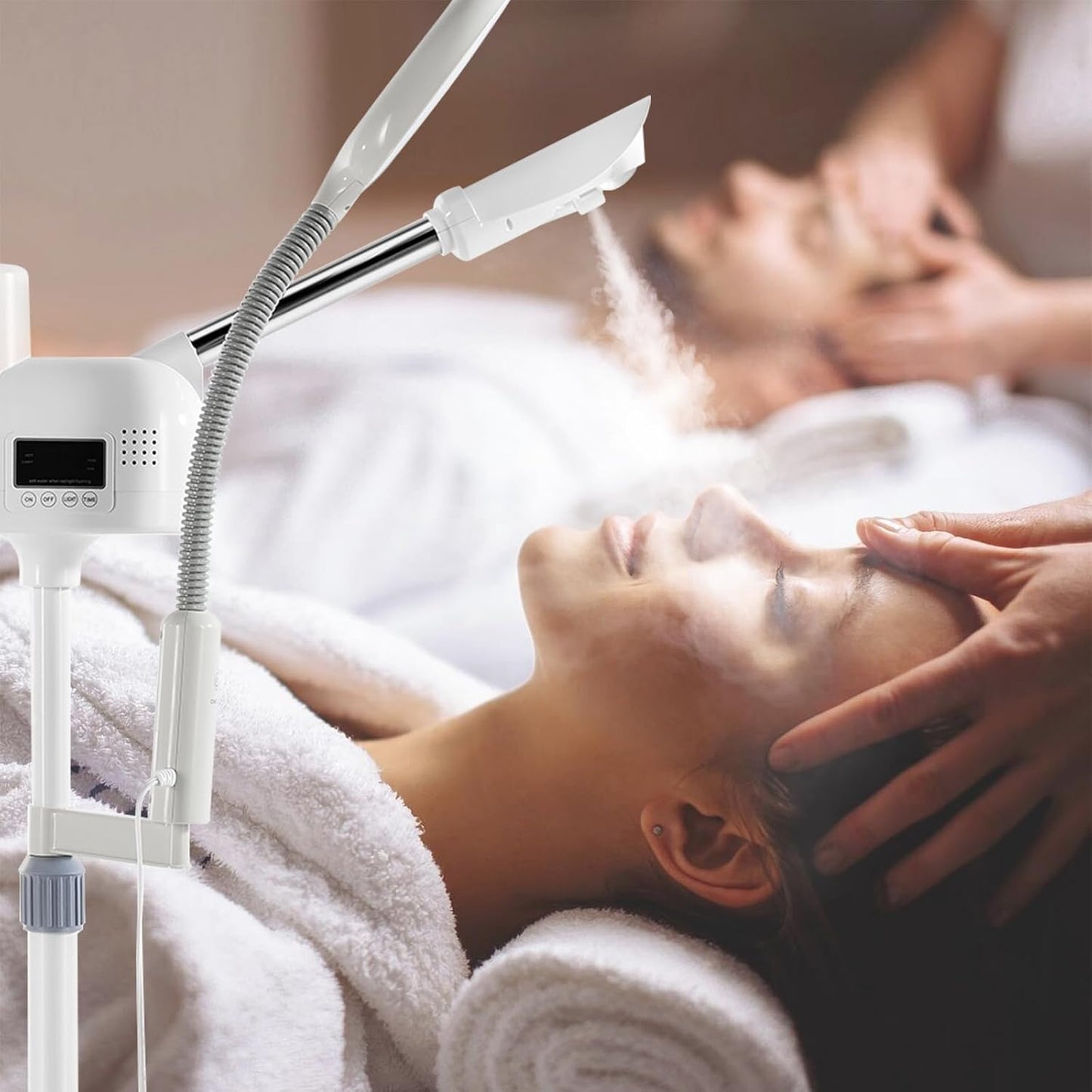 Professional Facial Steamer 2 in1 Steamer for Face 5X LED Magnifying Lamp Facial Steamer for Esthetician Beauty Face Equipment Use at Home or Salon（White）
